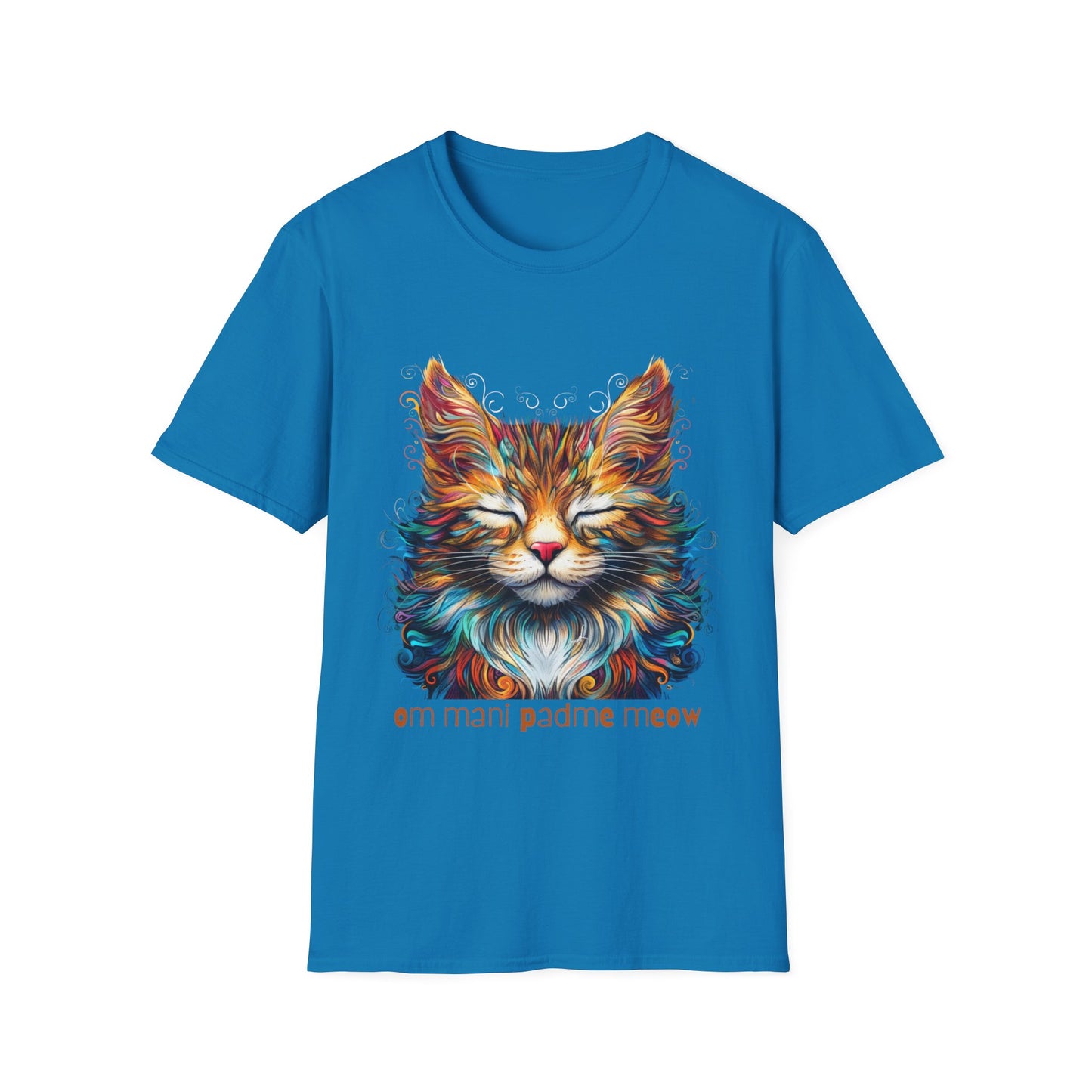 Om Mani Padme Meow - Meditating Cat Shirt, Cat Lover's Graphic Tee Graphic Unisex T- Shirt, T-Shirt Cat Lovers Gift Softstyle T-Shirt Tee Teeshirt Stylized Cat