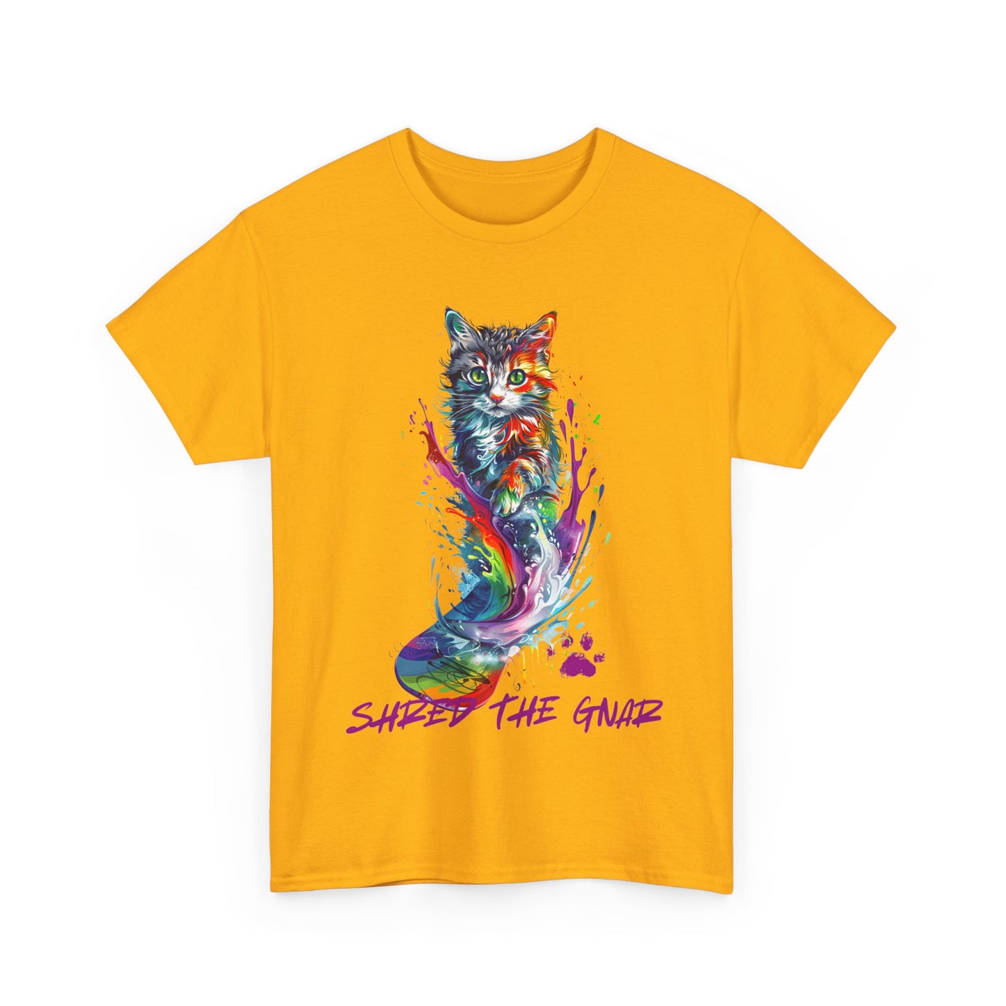 Shred the Gnar Snowboard Cat Graphic Tee, Winter Cat Art Gift - Cool Cats Unisex Heavy Cotton Tee T-Shirt