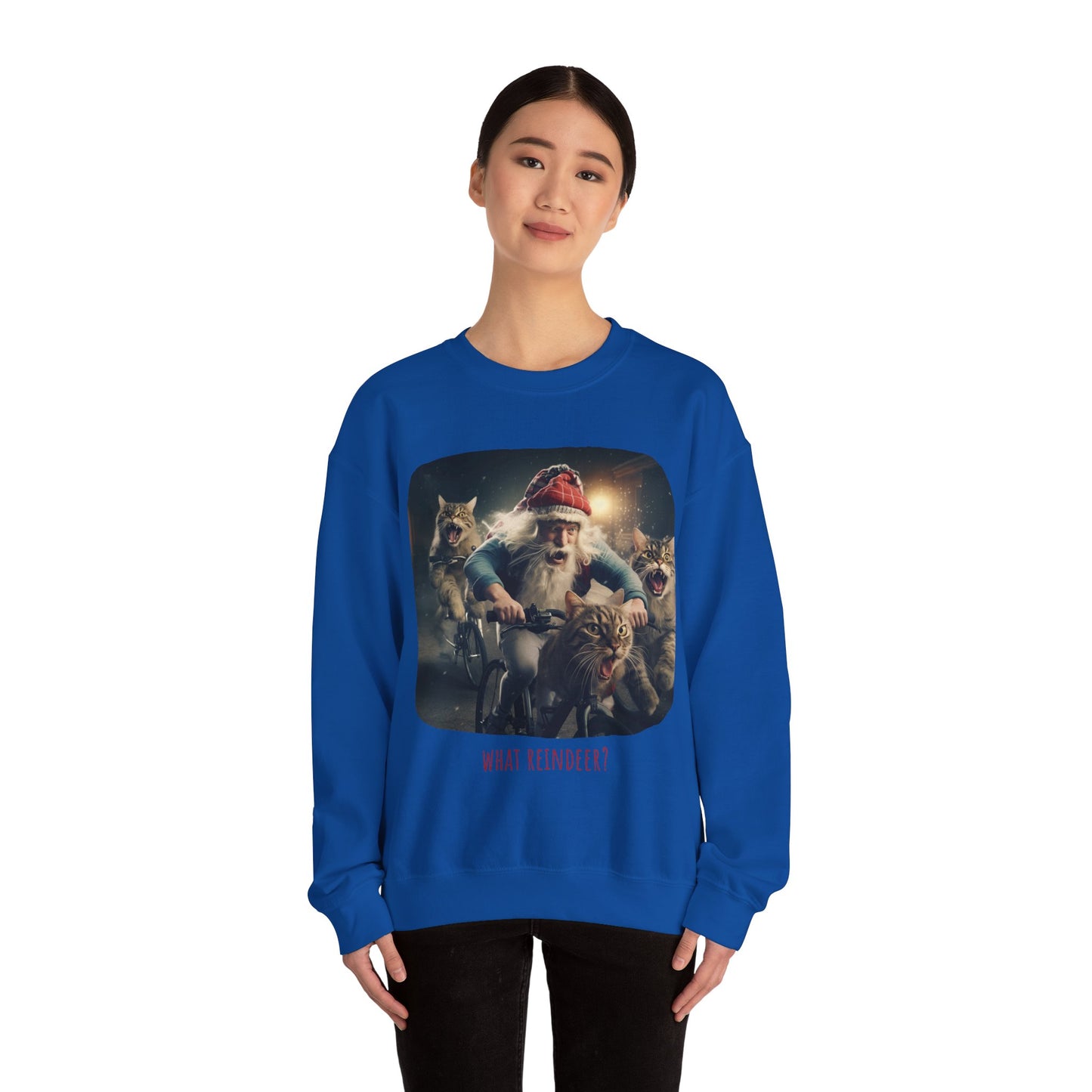 What Reindeer? Cat Brigade Santa on Cycle, Christmas Cat, Cat Bicycle Lovers Gift, Kitty Cat Christmas Shirt Unisex Sweatshirt Sweat Shirt, Many Colors