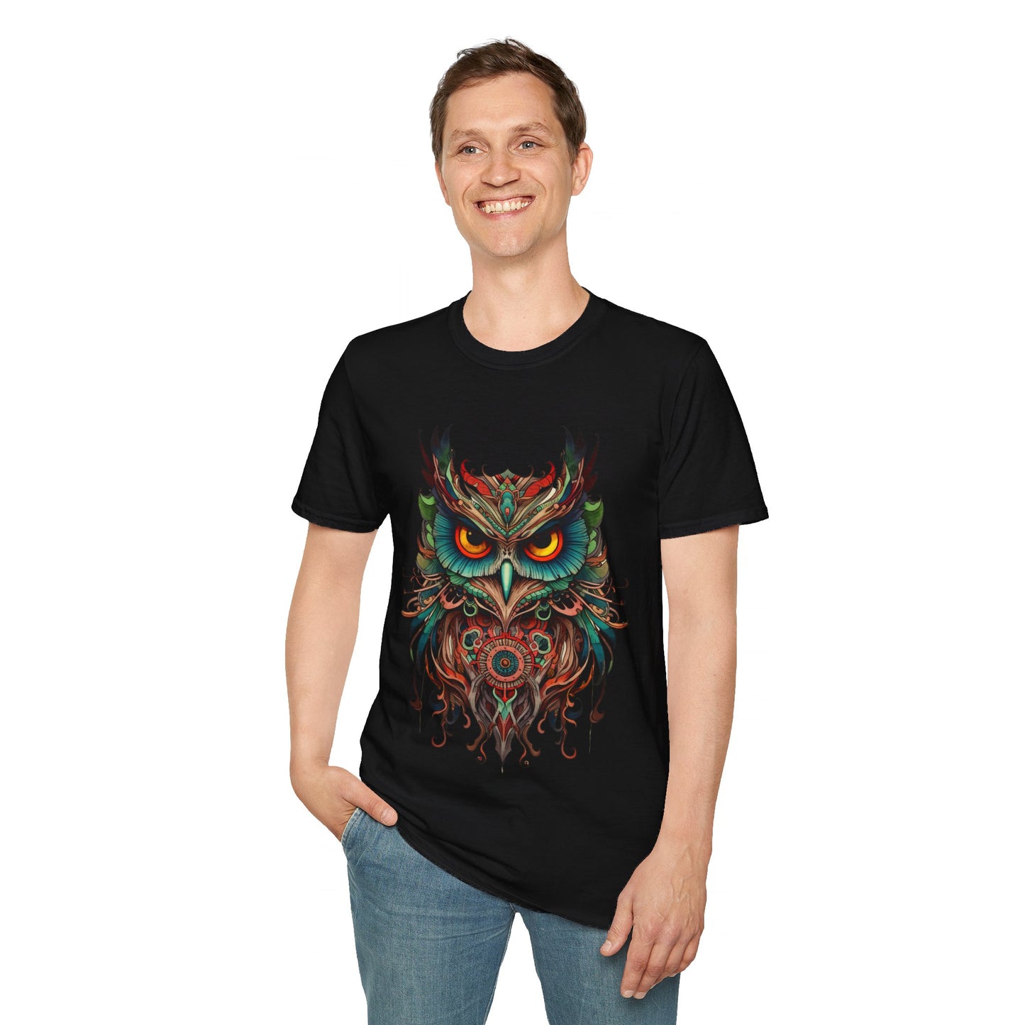 Jeweled Tone Owl, Owl Shirt, Barn Steampunk Owl Unisex Tee Shirt, T-Shirt Softstyle T-Shirt Tee Teeshirt
