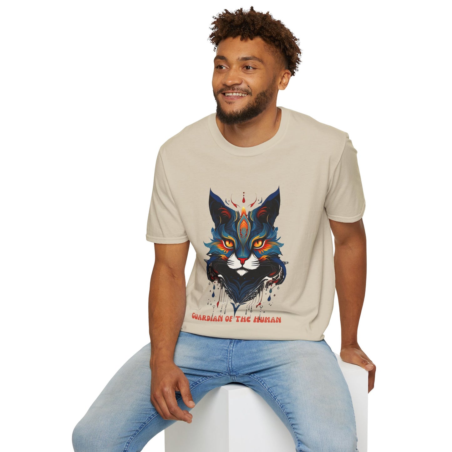 Guardian of the Human, Cat Lover's Gift Unisex Tee Shirt, T-Shirt Cat Lovers Gift Softstyle T-Shirt Tee Teeshirt Stylized Cat