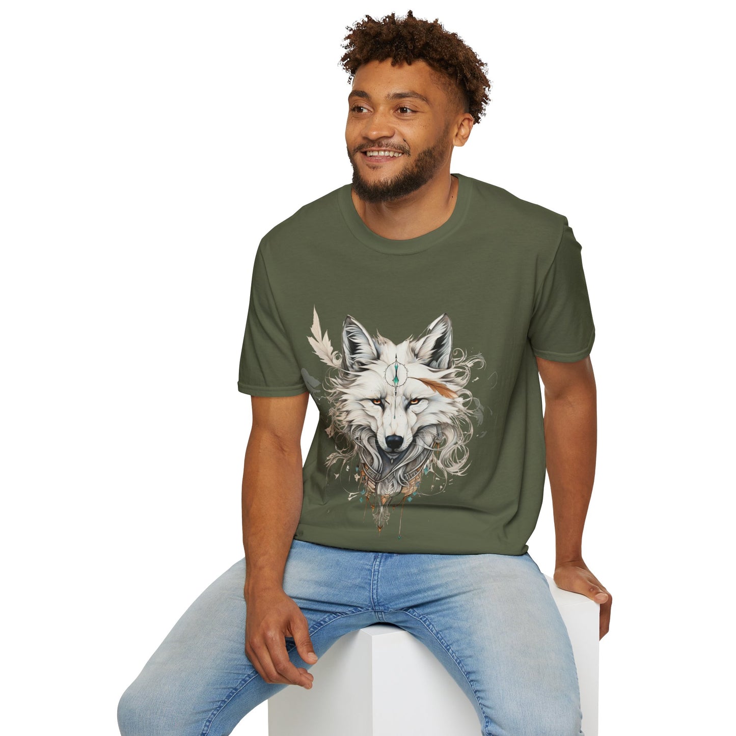 White Snow Fox Shirt, Fox Lover's Gift, Unisex Tee Shirt, T-Shirt Fox Totem Spirit Medicine Softstyle T-Shirt Tee Teeshirt White Fox