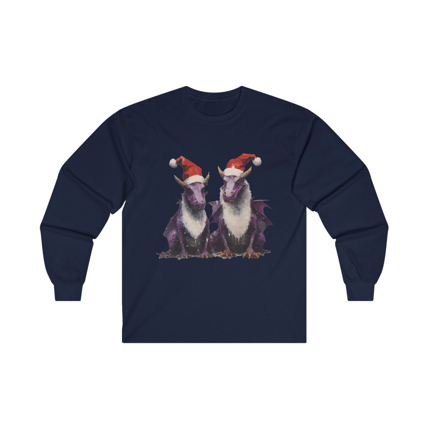 Christmas Dragons, Dragon Art, Purple Dragon in Santa Hat Holiday Shirt Long Sleeve T-shirt Ultra Cotton Long Sleeve Tee t Gift Holiday Fun