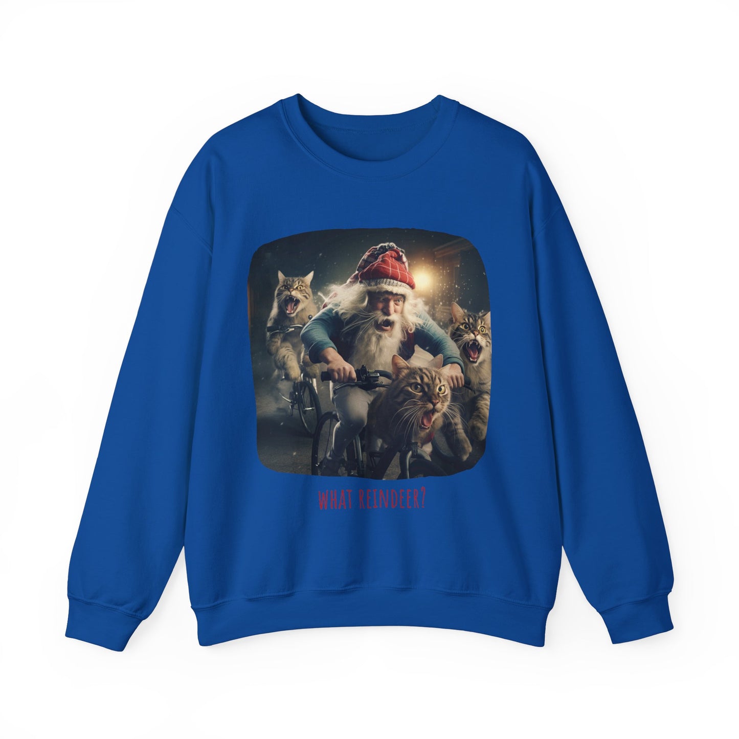 What Reindeer? Cat Brigade Santa on Cycle, Christmas Cat, Cat Bicycle Lovers Gift, Kitty Cat Christmas Shirt Unisex Sweatshirt Sweat Shirt, Many Colors