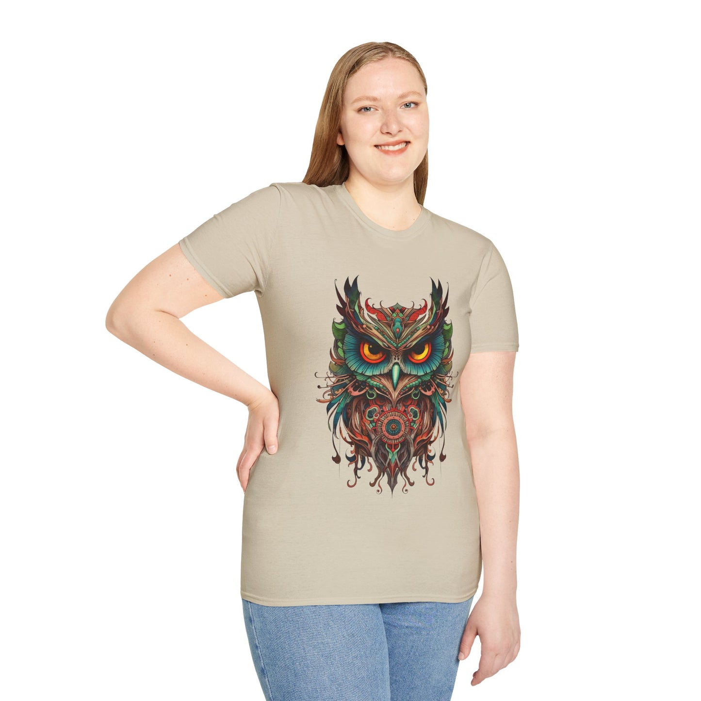 Jeweled Tone Owl, Owl Shirt, Barn Steampunk Owl Unisex Tee Shirt, T-Shirt Softstyle T-Shirt Tee Teeshirt