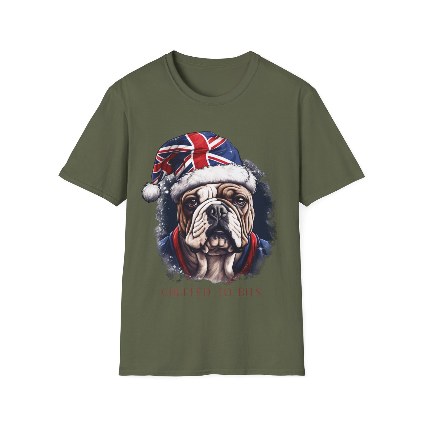 English Bulldog, Chuffed To Bits T-Shirt, British Union Jack, Mens Womans Unisex Shirt Softstyle T-Shirt Teeshirt Anglophile