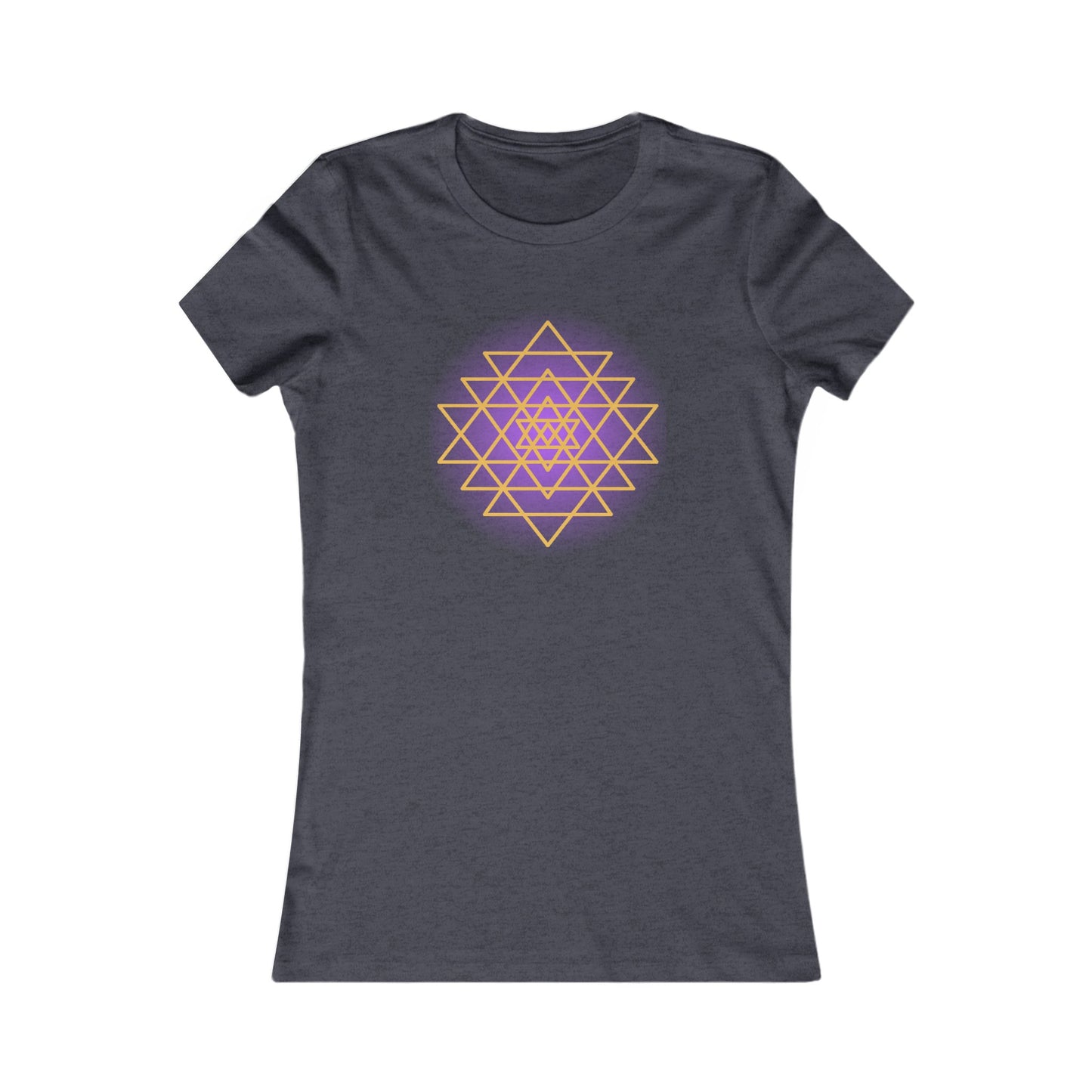 Sacred Geometry Sri Yantra -Purple Glow - Shree Yantra, Shri Chakra, Nava Chakra Shirt, Yoga Tees, Yoga Graphic T-shirt, Ladies Cut Graphic Tees