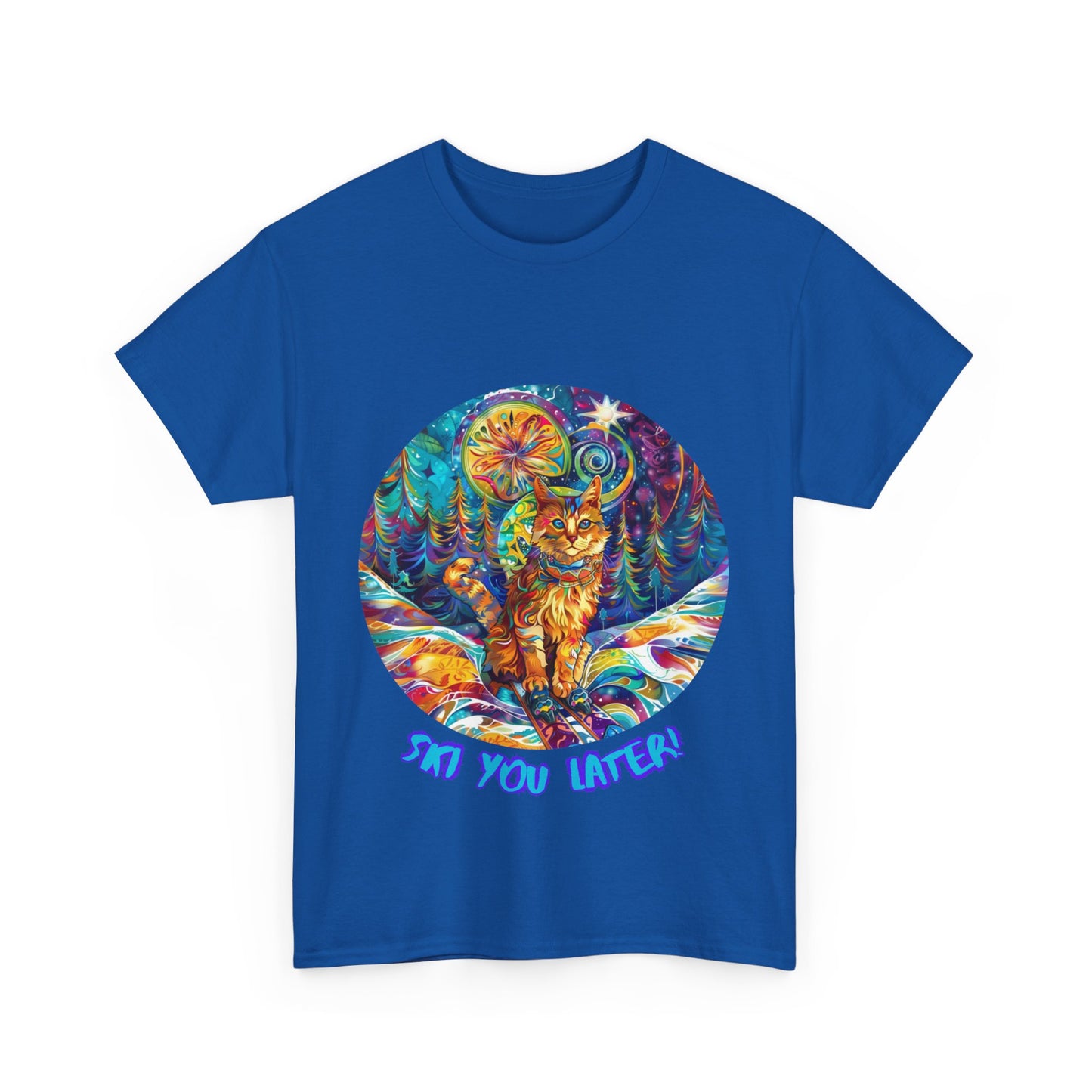 Ski You Later - Ski, Snow, Snowboard Winter Sports Cat Cat Art Graphic Tee, Ski Gift - Cool Cats Unisex Heavy Cotton Tee T-Shirt