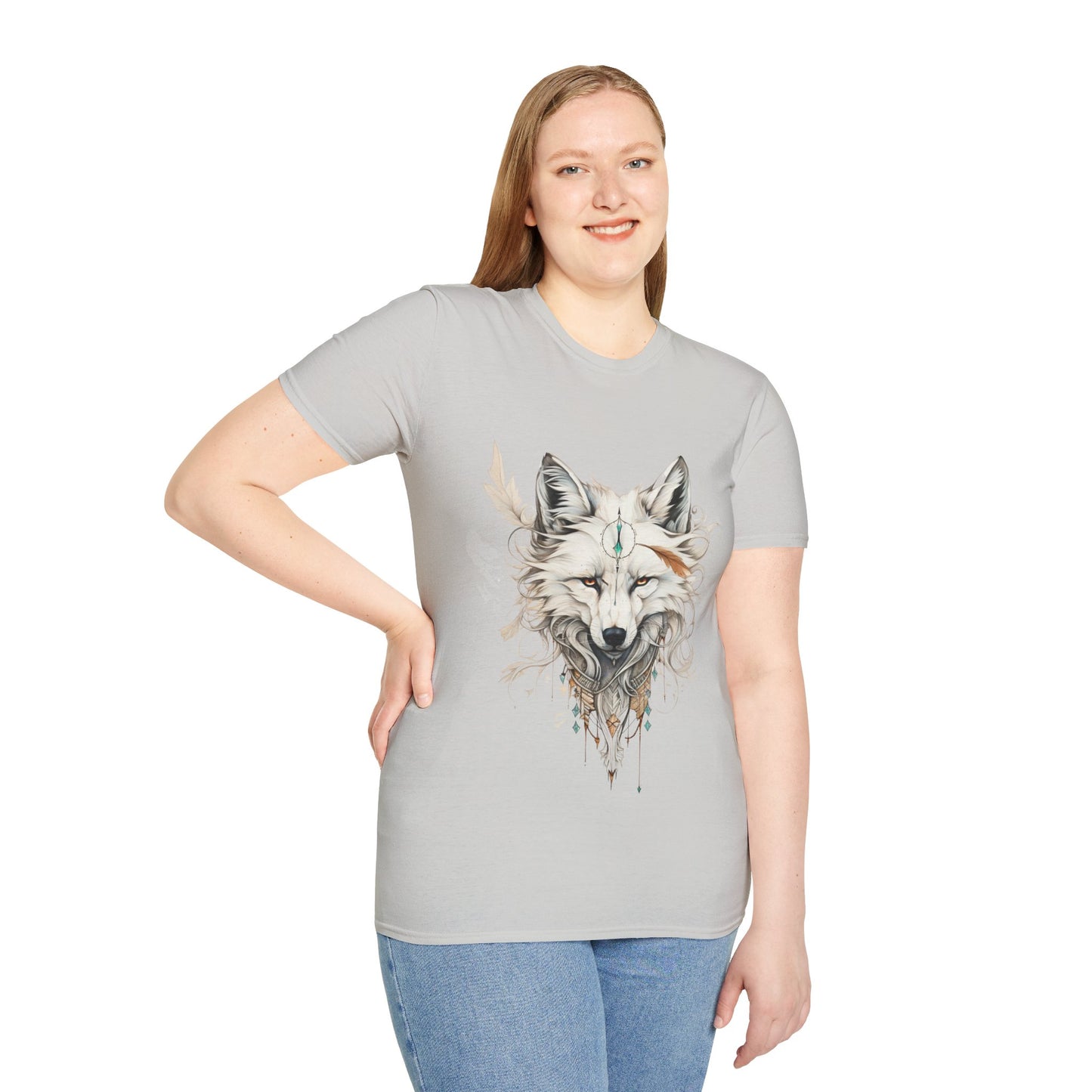 White Snow Fox Shirt, Fox Lover's Gift, Unisex Tee Shirt, T-Shirt Fox Totem Spirit Medicine Softstyle T-Shirt Tee Teeshirt White Fox