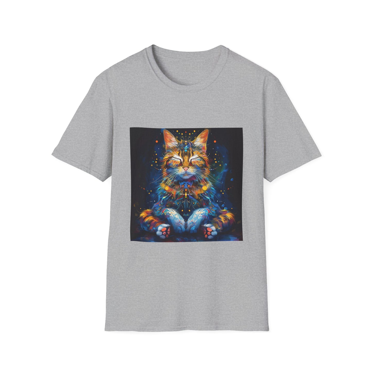 Meditating Cat Graphic Yoga Shirt, Cat Lover's Graphic Tee Graphic Unisex T- Shirt, T-Shirt Cat Lovers Gift Softstyle T-Shirt Tee Teeshirt Stylized Cat