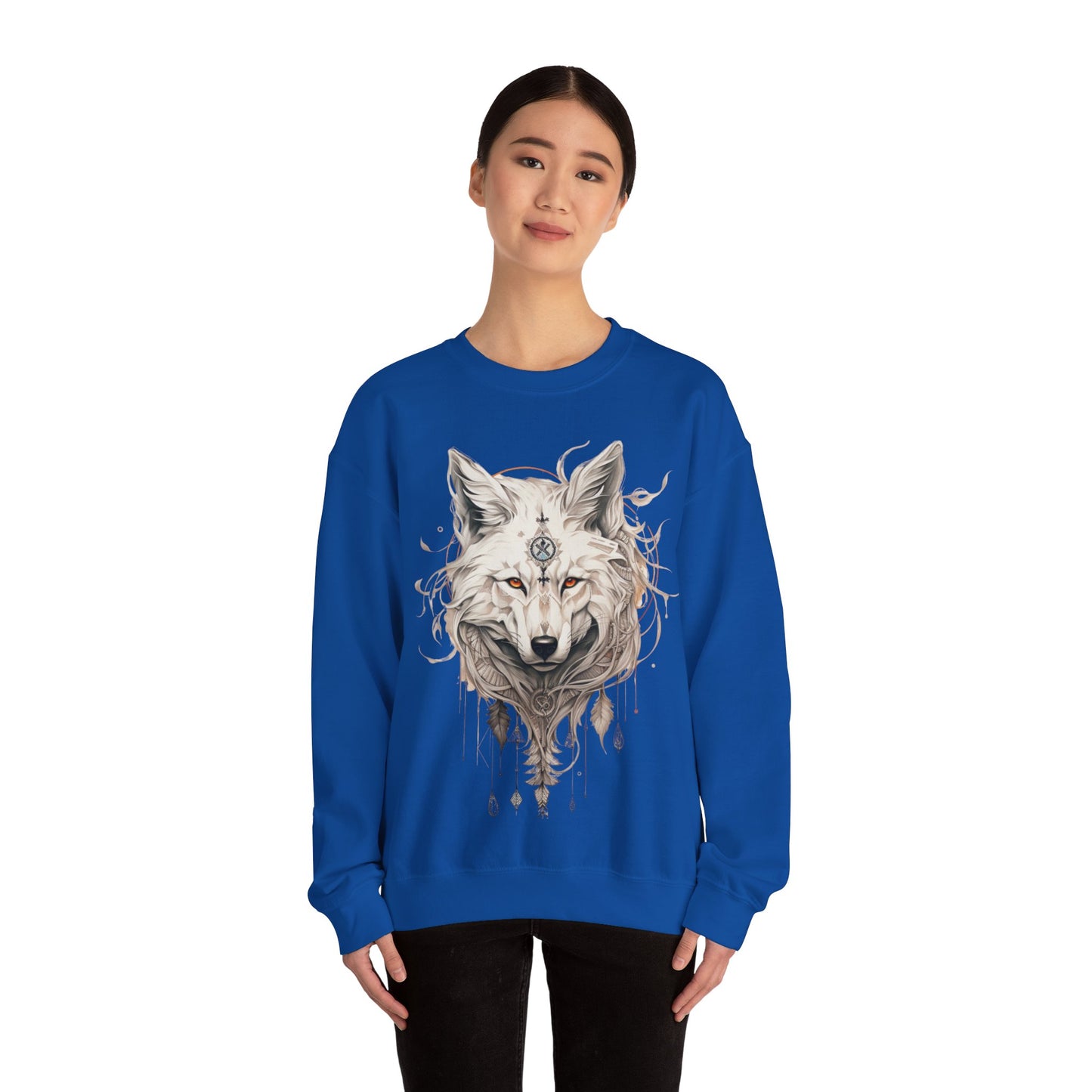Tribal Style White Wolf, Lone Wolf Sweatshirt, Wolf Totem Gift, Canada, Northern US Wolf Conservation Shirt Unisex Sweatshirt Sweat Shirt
