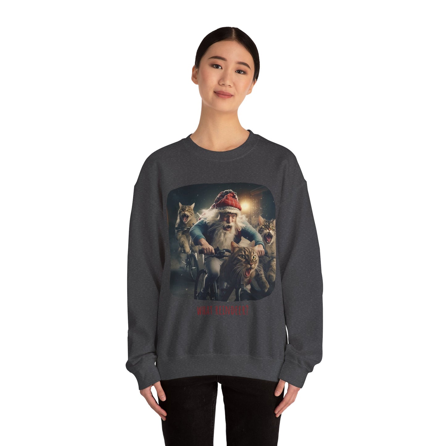 What Reindeer? Cat Brigade Santa on Cycle, Christmas Cat, Cat Bicycle Lovers Gift, Kitty Cat Christmas Shirt Unisex Sweatshirt Sweat Shirt, Many Colors