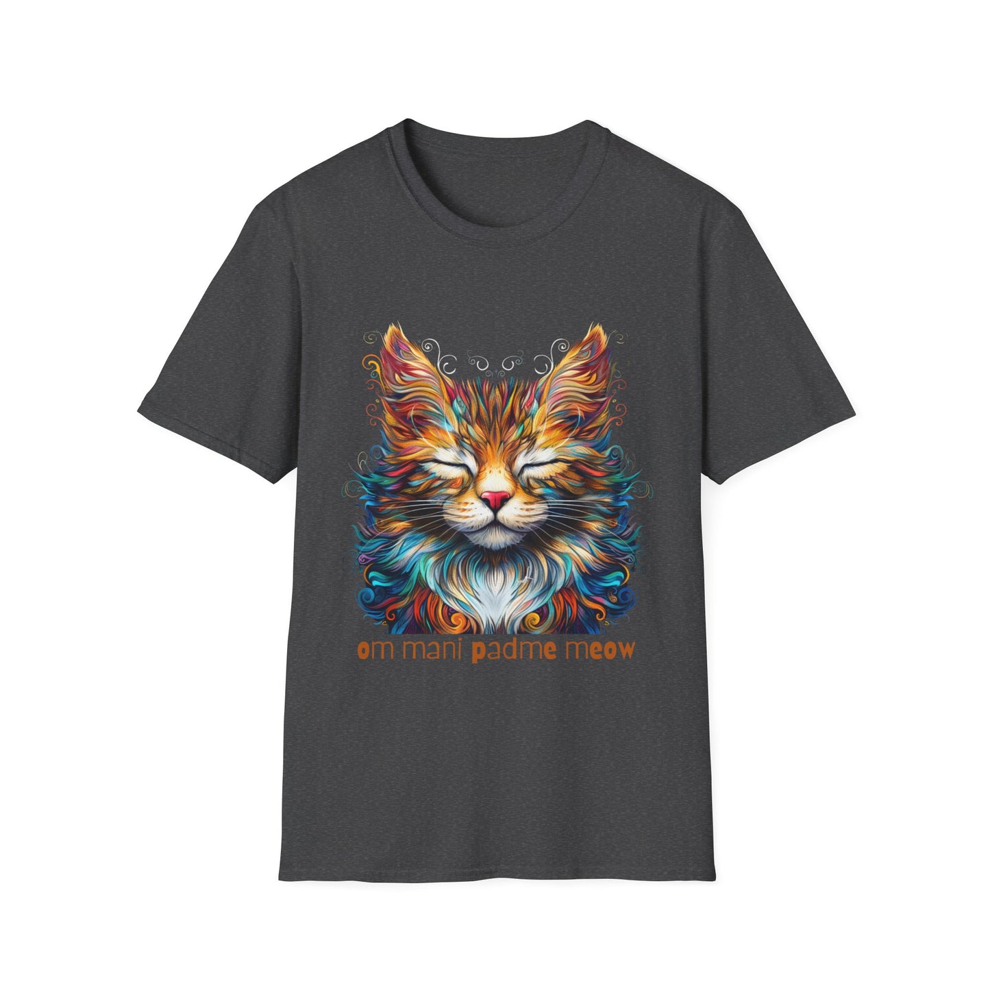 Om Mani Padme Meow - Meditating Cat Shirt, Cat Lover's Graphic Tee Graphic Unisex T- Shirt, T-Shirt Cat Lovers Gift Softstyle T-Shirt Tee Teeshirt Stylized Cat