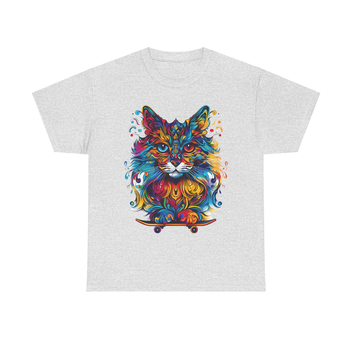 Skateboard Cat (V4) Skater Cat Art Gift - Cool Cats Unisex Heavy Cotton Tee T-Shirt