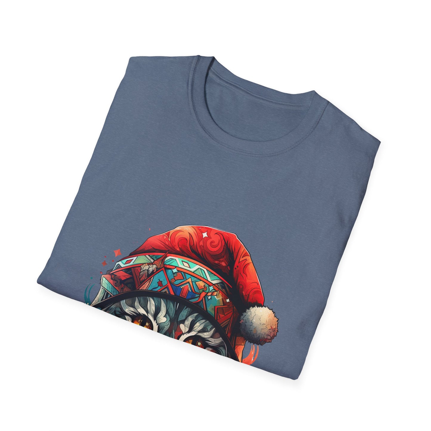 Santa Cats in Christmas Hat Holiday Christmas Cat Shirt, Cat Lover's Graphic Tee Graphic Unisex T- Shirt, T-Shirt Cat Lovers Gift Softstyle T-Shirt Tee Christmas JumperTeeshirt Stylized Cat