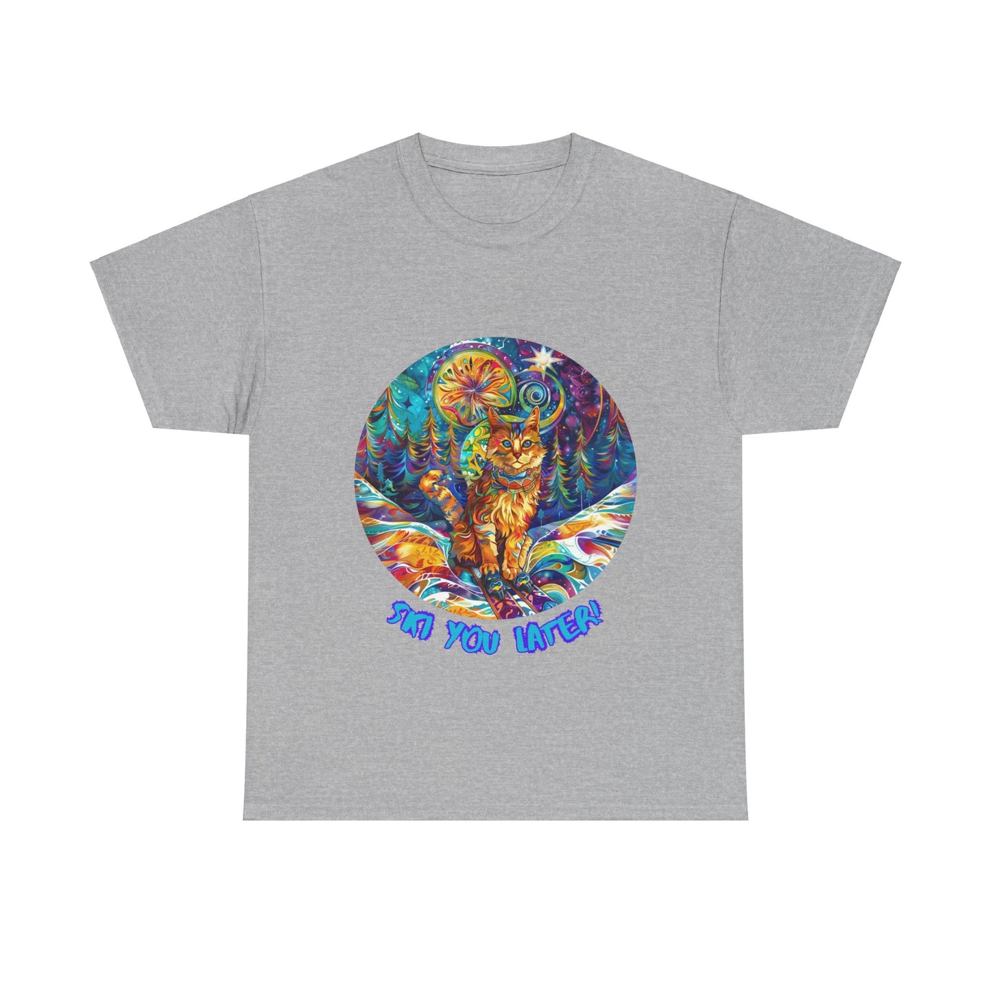 Ski You Later - Ski, Snow, Snowboard Winter Sports Cat Cat Art Graphic Tee, Ski Gift - Cool Cats Unisex Heavy Cotton Tee T-Shirt