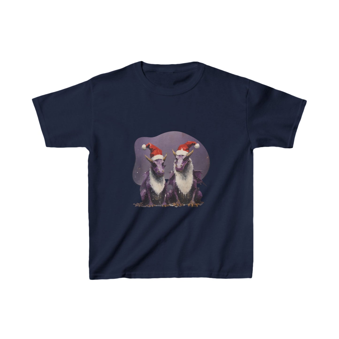 Christmas Dragons, Unisex, Kids Heavy Cotton™ Tee, T-Shirt, Boys Girls Teeshirt, Purple Dragon With Santa Hat- Multi color tee