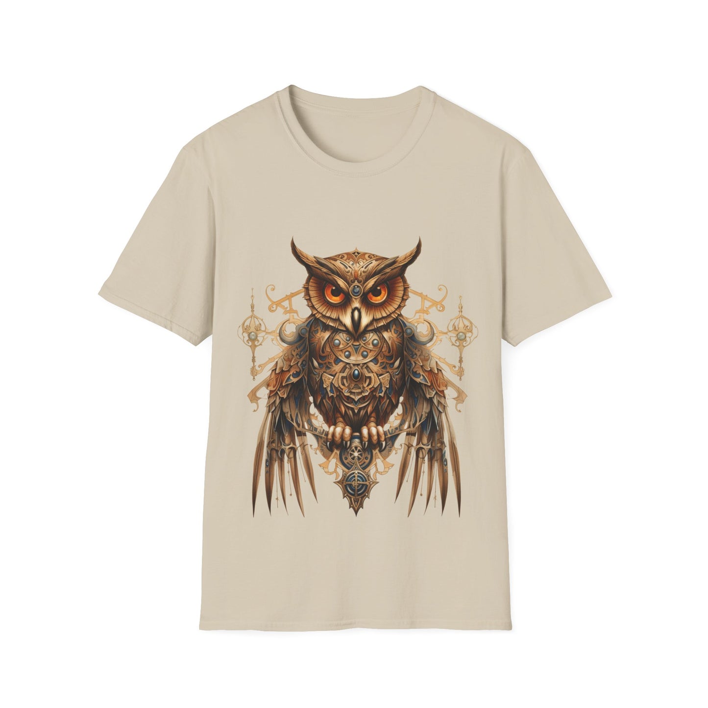 Steampunk Art Deco Style Owl II, Golden Owl Shirt, 1920's Owl Gift Unisex Tee Shirt, T-Shirt Softstyle T-Shirt Tee Teeshirt