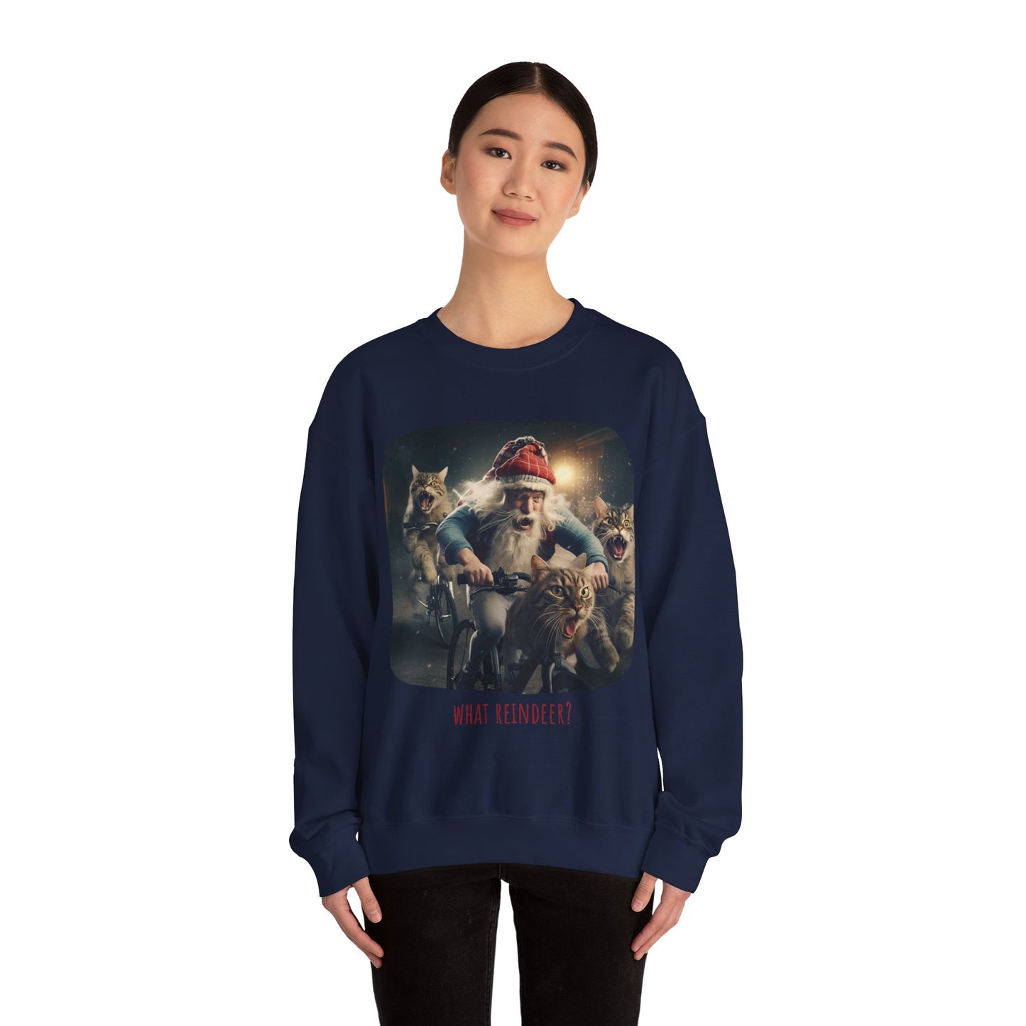 What Reindeer? Cat Brigade Santa on Cycle, Christmas Cat, Cat Bicycle Lovers Gift, Kitty Cat Christmas Shirt Unisex Sweatshirt Sweat Shirt, Many Colors