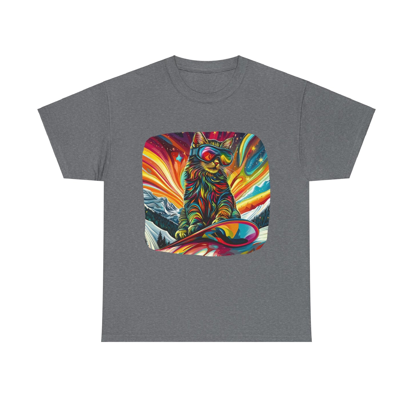 Snowboard Cat (V3) Extreme Winter Sports Ski Cat Art Gift - Cool Cats Unisex Heavy Cotton Tee T-Shirt