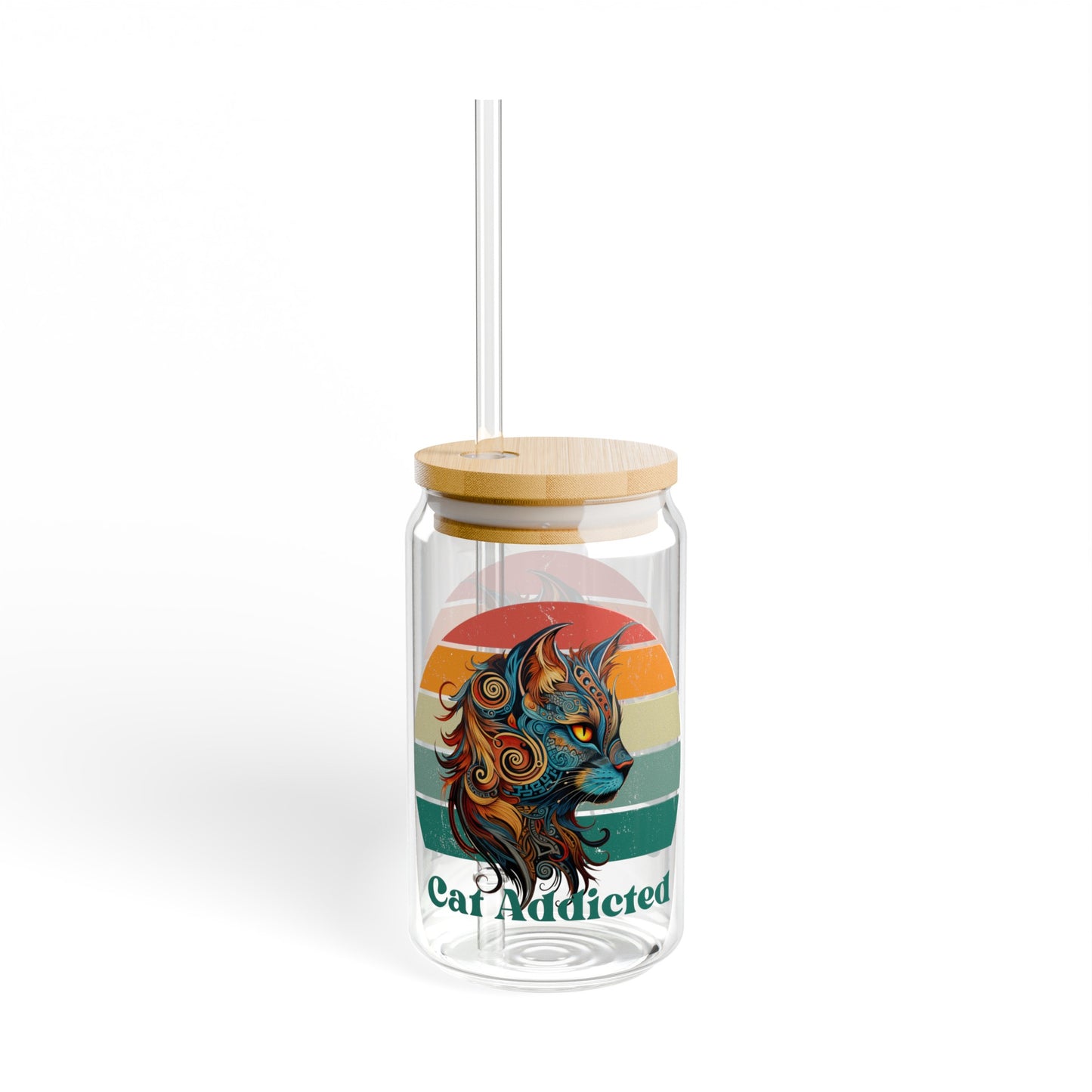 Cat Addicted Exotic Cat Kitty Sipper Glass, Cat Lovers Drinking Glass 16oz