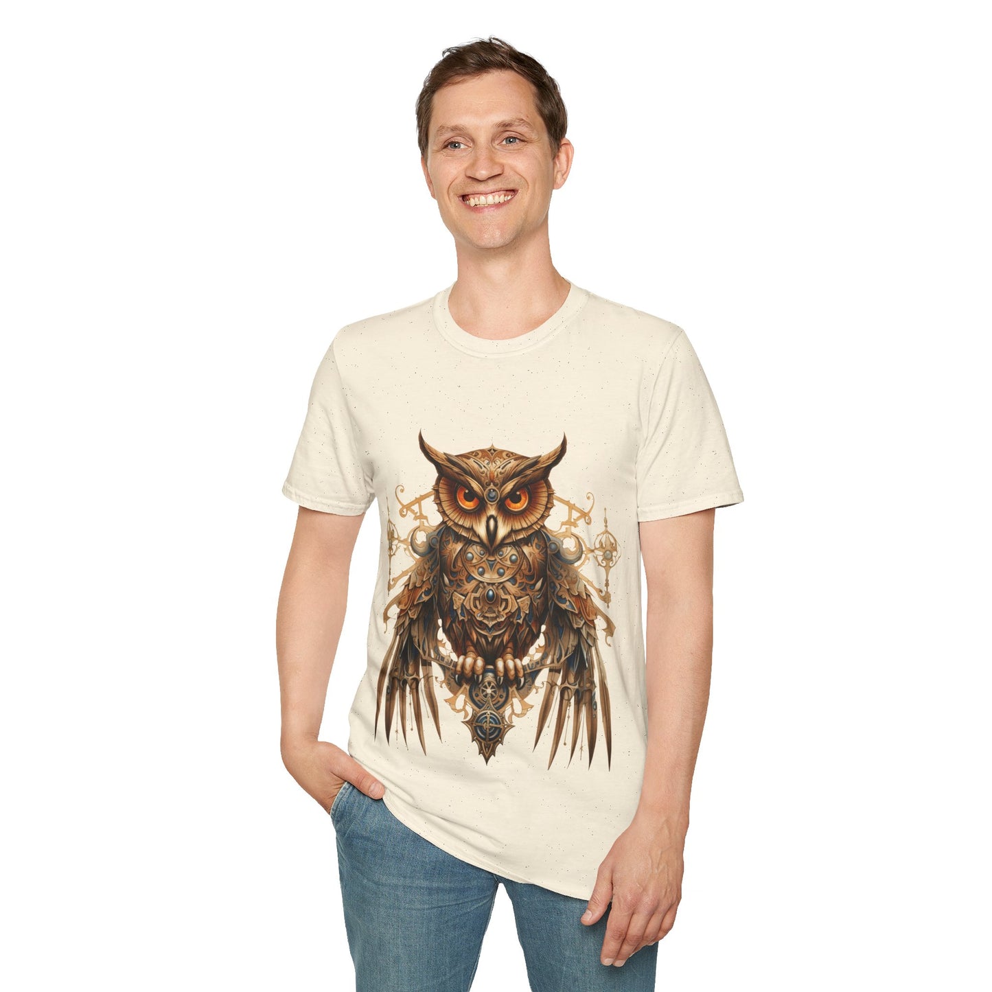 Steampunk Art Deco Style Owl II, Golden Owl Shirt, 1920's Owl Gift Unisex Tee Shirt, T-Shirt Softstyle T-Shirt Tee Teeshirt