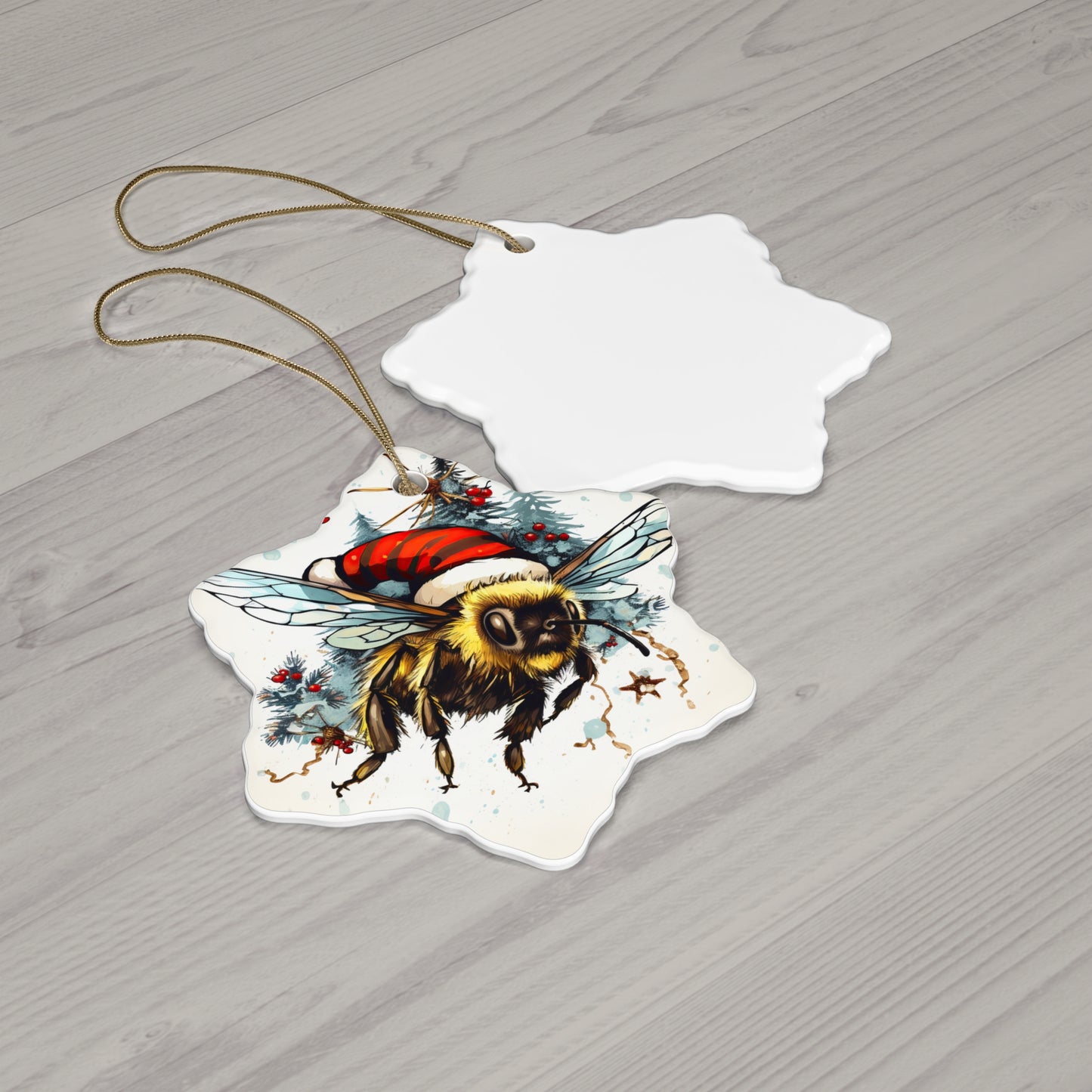 Bee Ornament Save the Bees, Bee Garden, Bee in Santa Hat Art Ornament, Bee Conservation Christmas Gift, Ceramic Ornament for Christmas Tree
