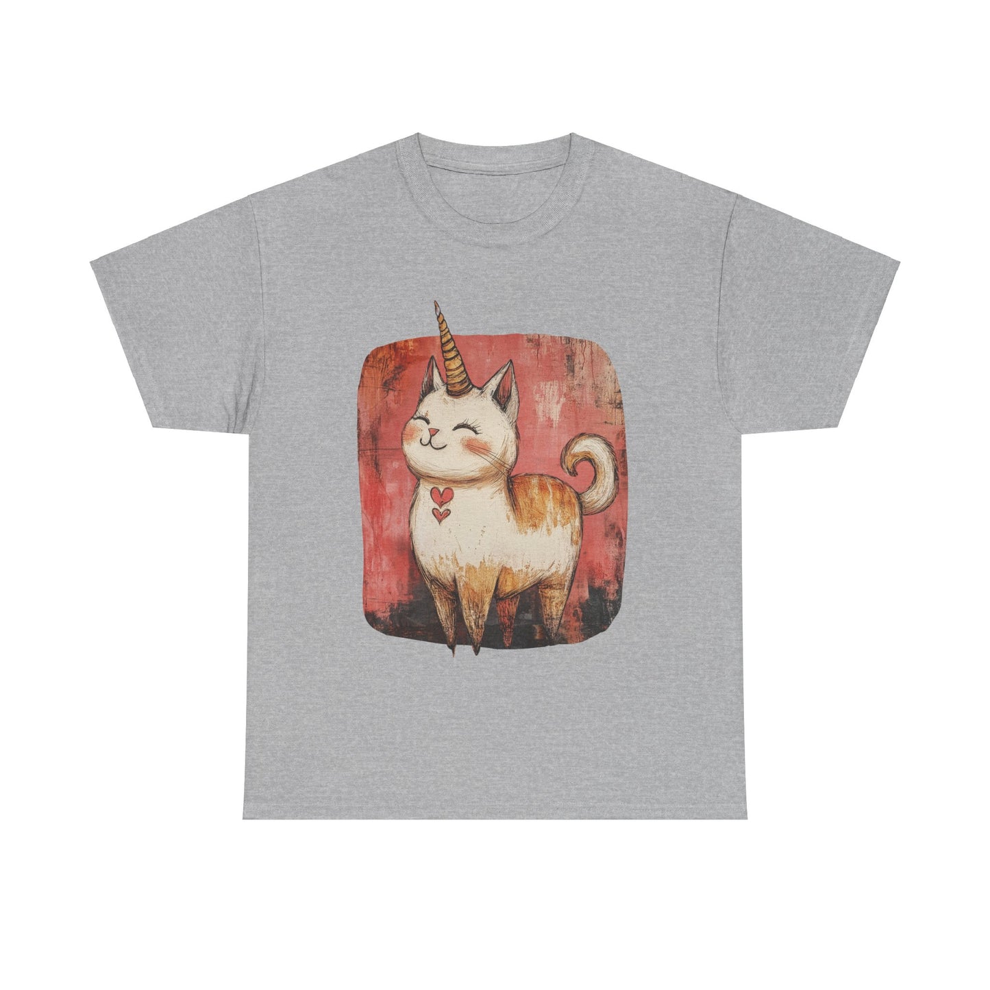 Adorable Kawaii Neko Unicorn Cat Graphic Tee - Cat Unicorn Mythical Creature Gift Unisex Adult Size Heavy Cotton Tee T-Shirt