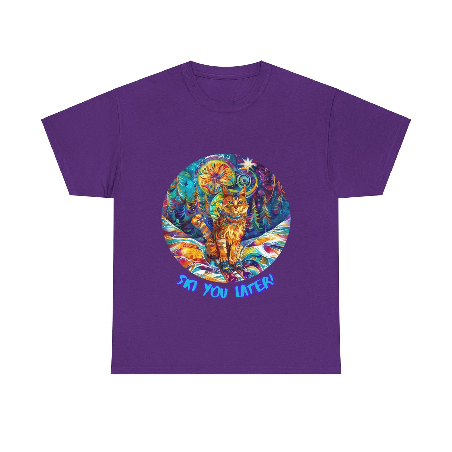 Ski You Later - Ski, Snow, Snowboard Winter Sports Cat Cat Art Graphic Tee, Ski Gift - Cool Cats Unisex Heavy Cotton Tee T-Shirt