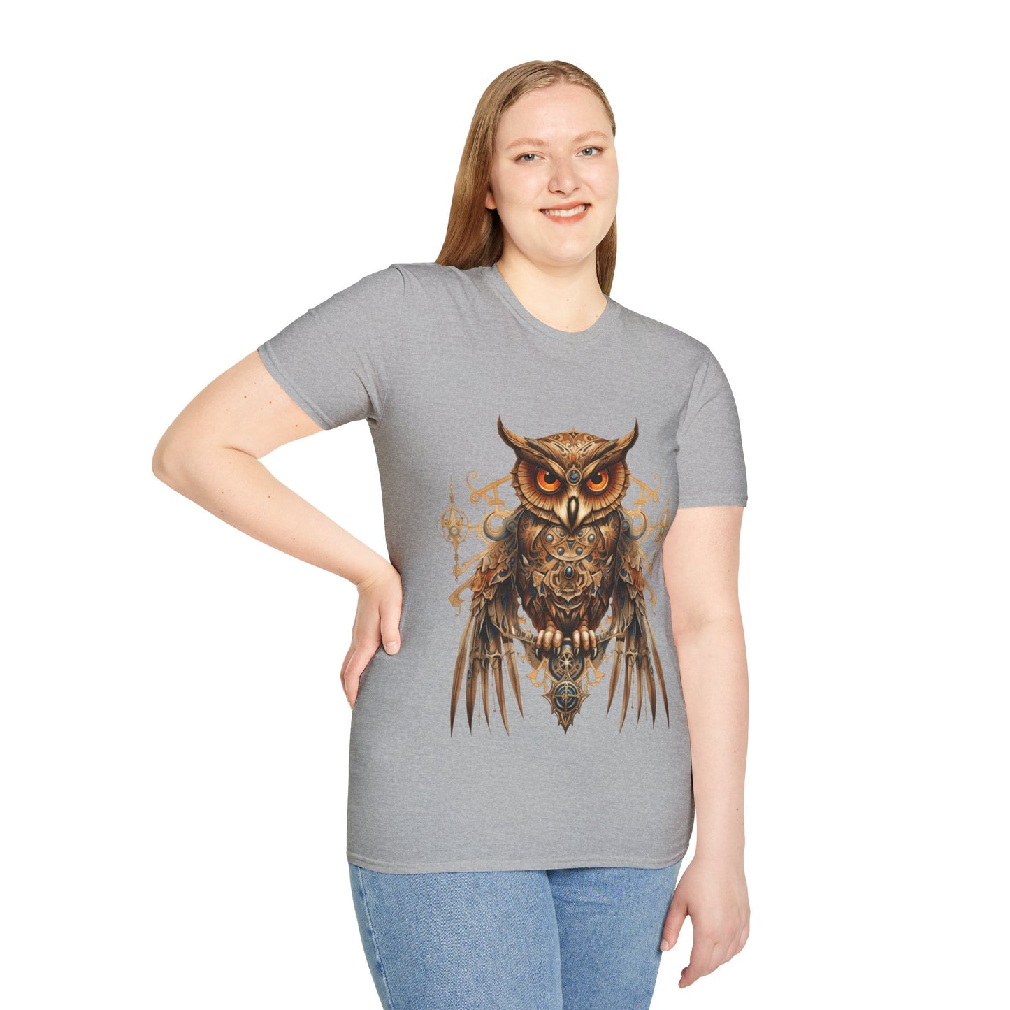 Steampunk Art Deco Style Owl II, Golden Owl Shirt, 1920's Owl Gift Unisex Tee Shirt, T-Shirt Softstyle T-Shirt Tee Teeshirt