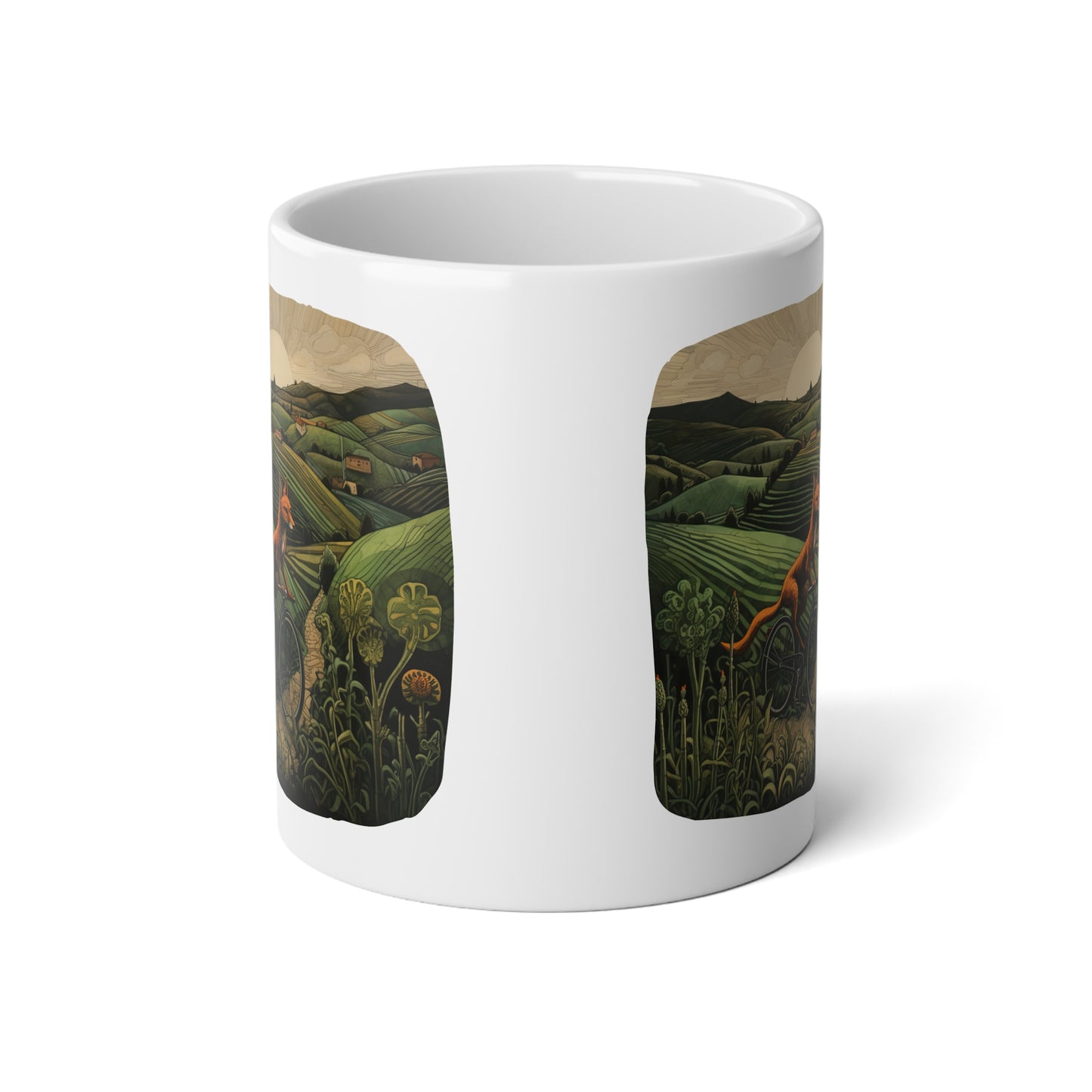 Red Fox on Cycle Gift, Christmas Fox Gift Mug, Jumbo 20 oz Mug XL Size Mug- Fox on Bicycle, Cyclist gift