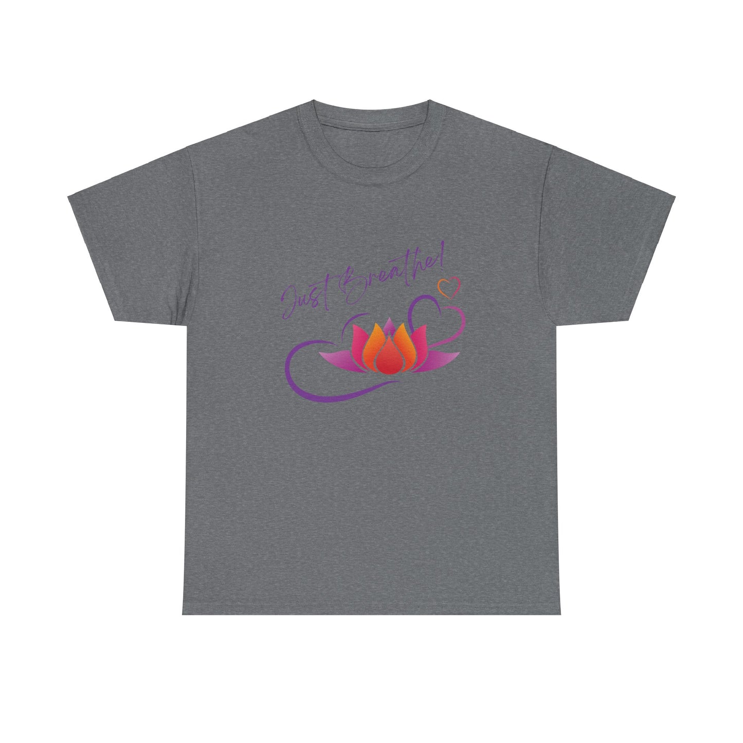 Just Breathe! Lotus Flower Hearts Tee shirt, Graphic Tees, Yoga Wear, Zen, Spiritual, Meditation Gifts Unisex Heavy Cotton Graphic Tee T-Shirt
