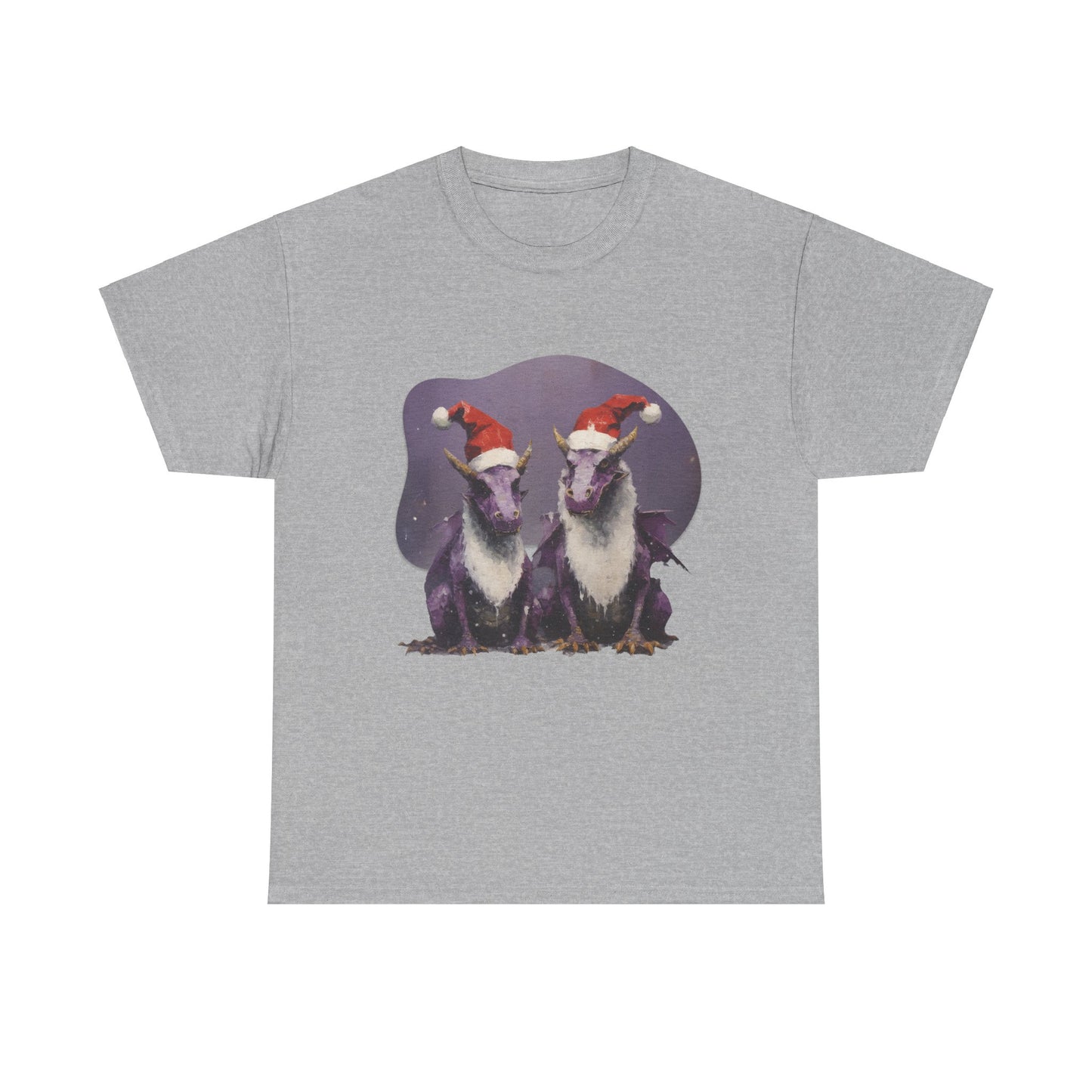 Holiday Dragon Graphic Tee - Dragon in Santa Hat T-shirt - Dragon Lovers Unisex Heavy Cotton Tee T-Shirt