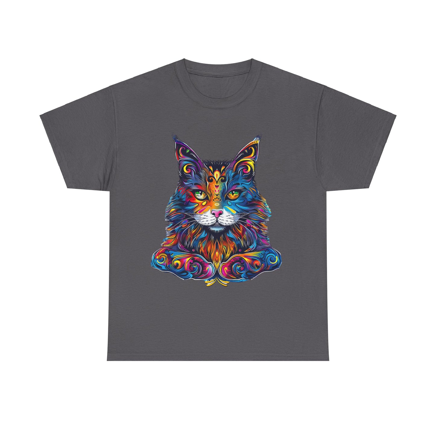Chill Vibe Jewel Tone Cat Graphic Tee - Cat Lover TeeShirt - T-shirt - Cat Gift Unisex Heavy Cotton Tee T-Shirt