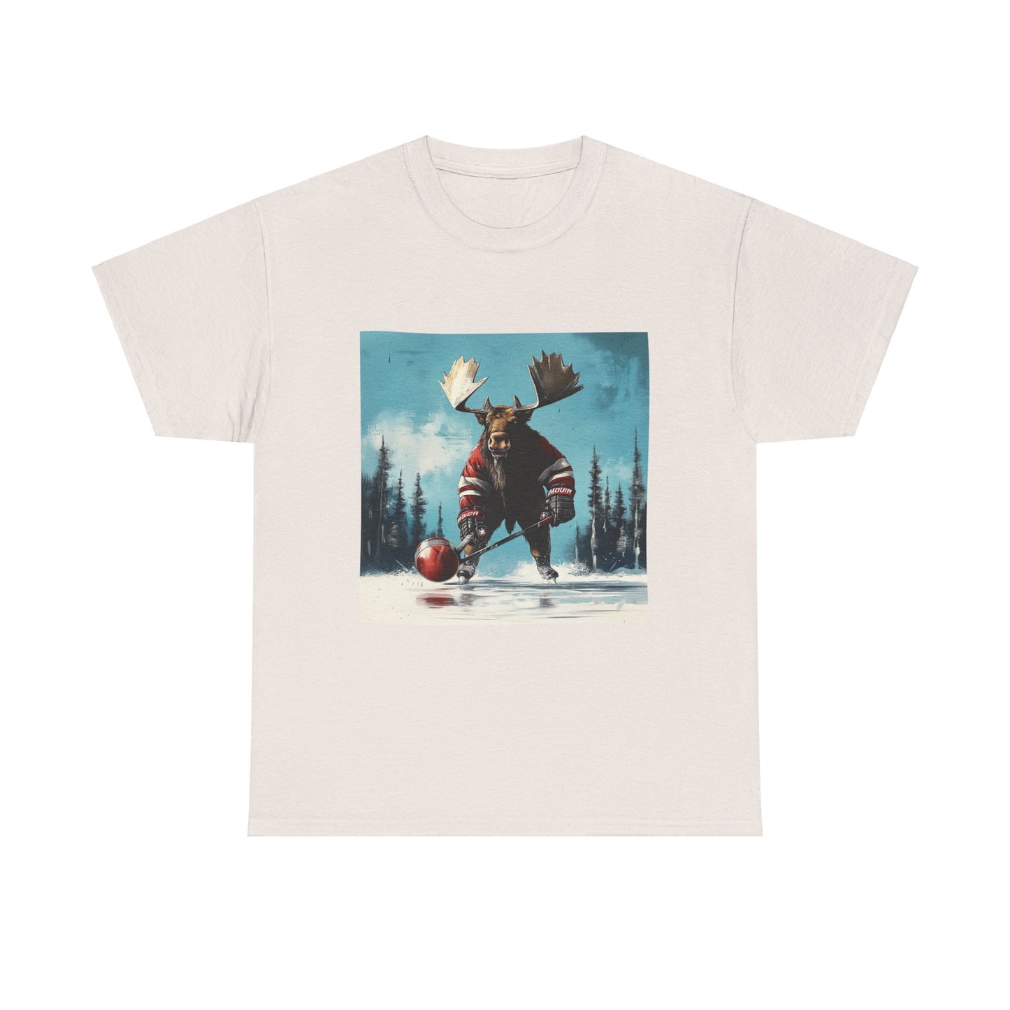Moose Hockey Player - Drop the Puck! Moose Lover Gift, Hockey Graphic Tee Unisex Heavy Cotton Tee T-Shirt