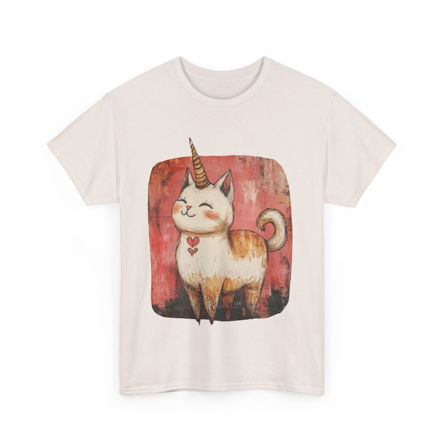 Adorable Kawaii Neko Unicorn Cat Graphic Tee - Cat Unicorn Mythical Creature Gift Unisex Adult Size Heavy Cotton Tee T-Shirt