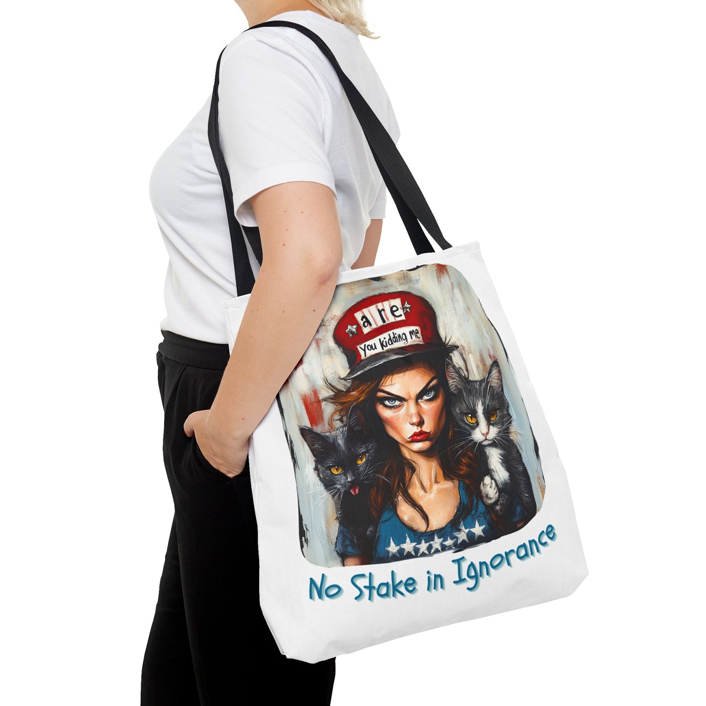 "No Stake In Ignorance" Childless Cat Lady - Childless Cat Lady Tote Bag (AOP)
