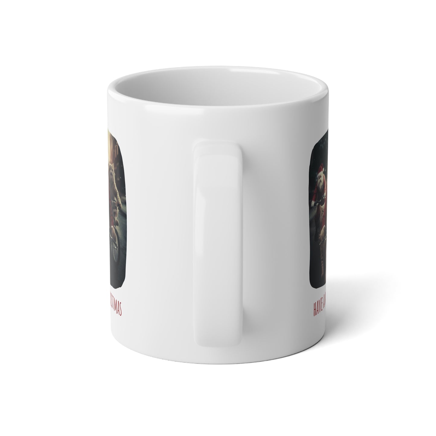 Have a Meowy Christmas Mug, Cat Lovers Bicycle Christmas Cat Gift, Cat Gift Mug, Jumbo 20 oz Mug XL Size Mug