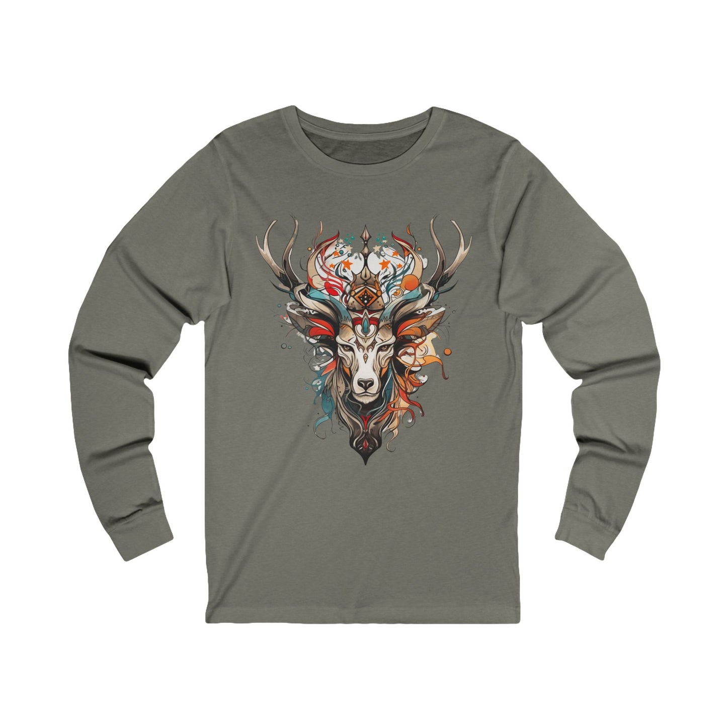 Reindeer Shirt, Deer - Reindeer, Lover's Gift Unisex Jersey Long Sleeve Tee Shirt, T-Shirt, Exotic or Tribal Reindeer