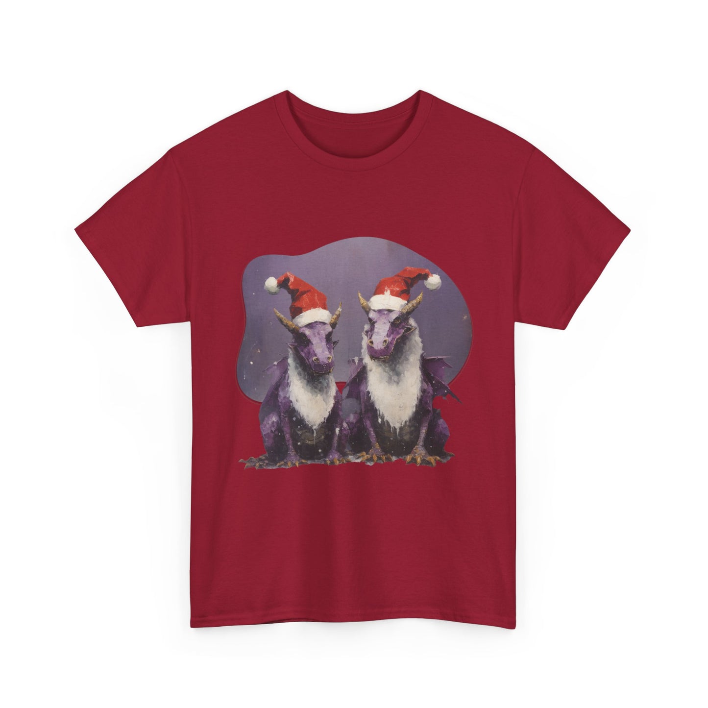 Holiday Dragon Graphic Tee - Dragon in Santa Hat T-shirt - Dragon Lovers Unisex Heavy Cotton Tee T-Shirt