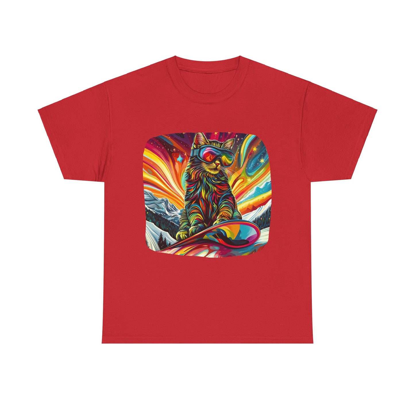 Snowboard Cat (V3) Extreme Winter Sports Ski Cat Art Gift - Cool Cats Unisex Heavy Cotton Tee T-Shirt