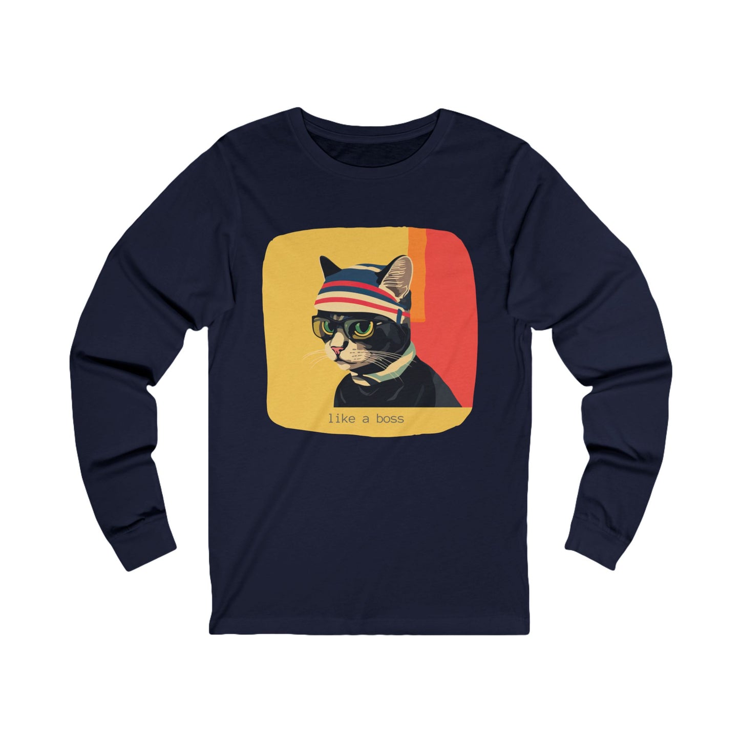 Like a Boss Cat Nerd, Boss Geeky Cat Lover T-shirt Gift Unisex Jersey Long Sleeve Tee Shirt, T-Shirt, Cat Lovers Gift