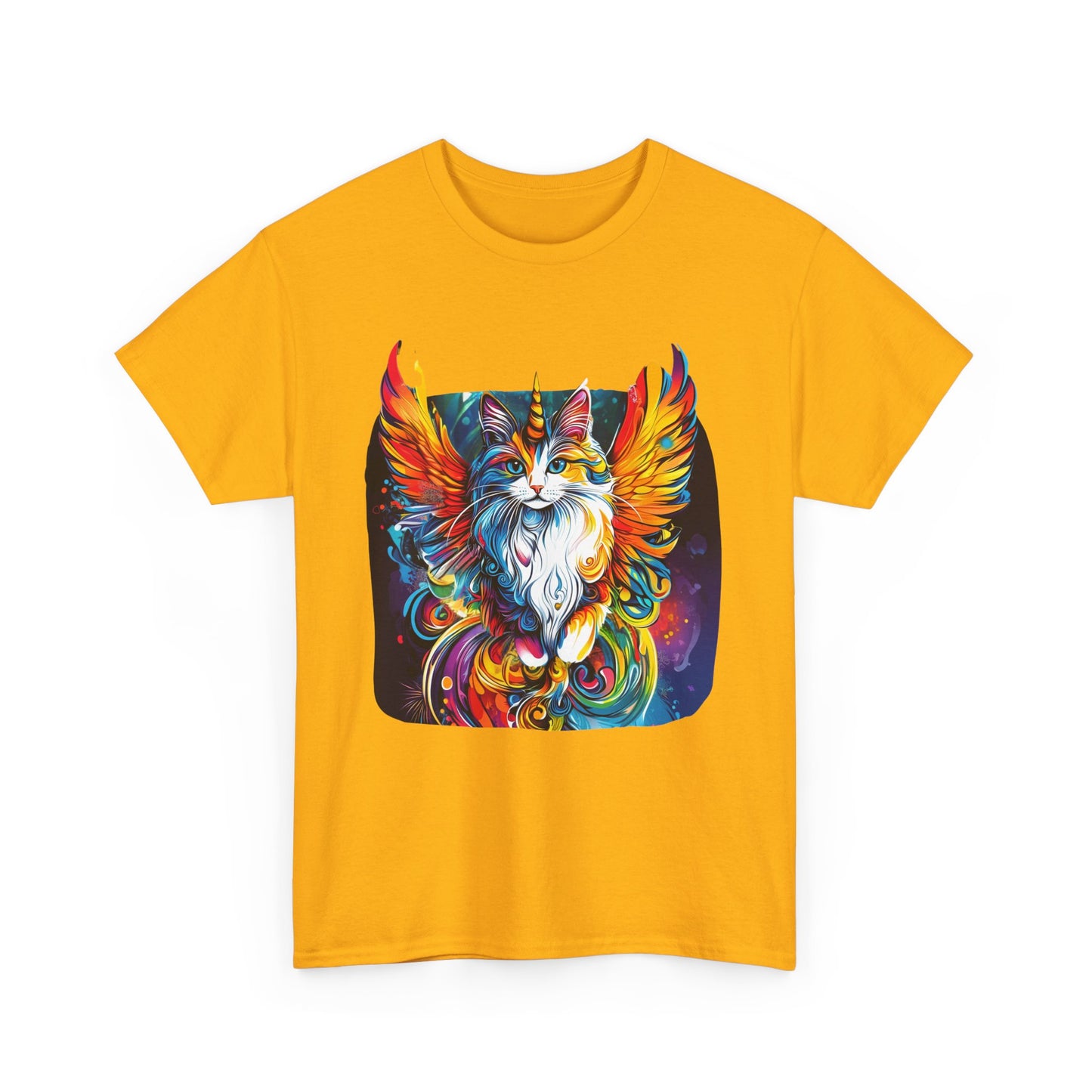 Golden Wings Angel CatUnicorn, Cat Memorial Unicorn Cat with Angel Wings Graphic Tee- Cat Gift Unisex Heavy Cotton Tee T-Shirt