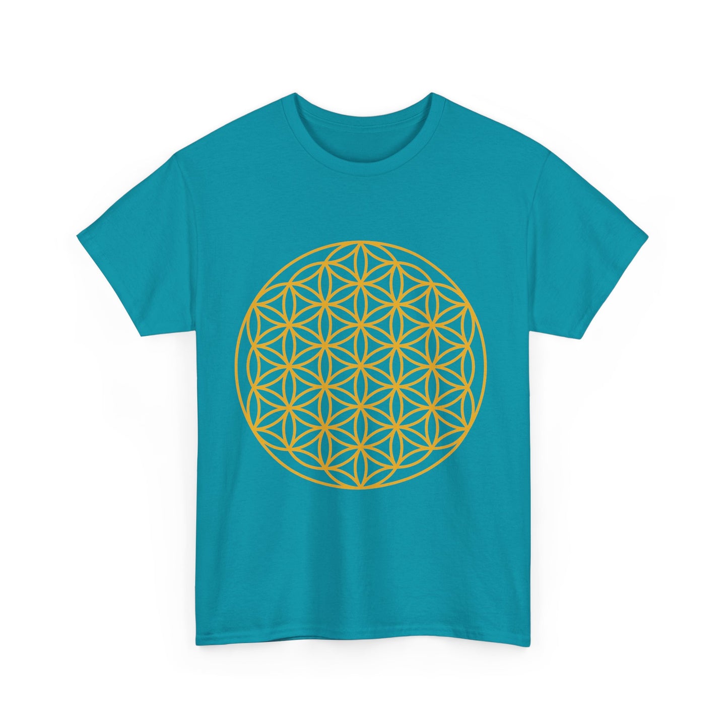 Flower of Life Sacred Geometry, (flat gold design ) Graphic Tee - Yoga, Zen, Meditation Gifts Heavy Cotton Graphic Tee T-Shirt