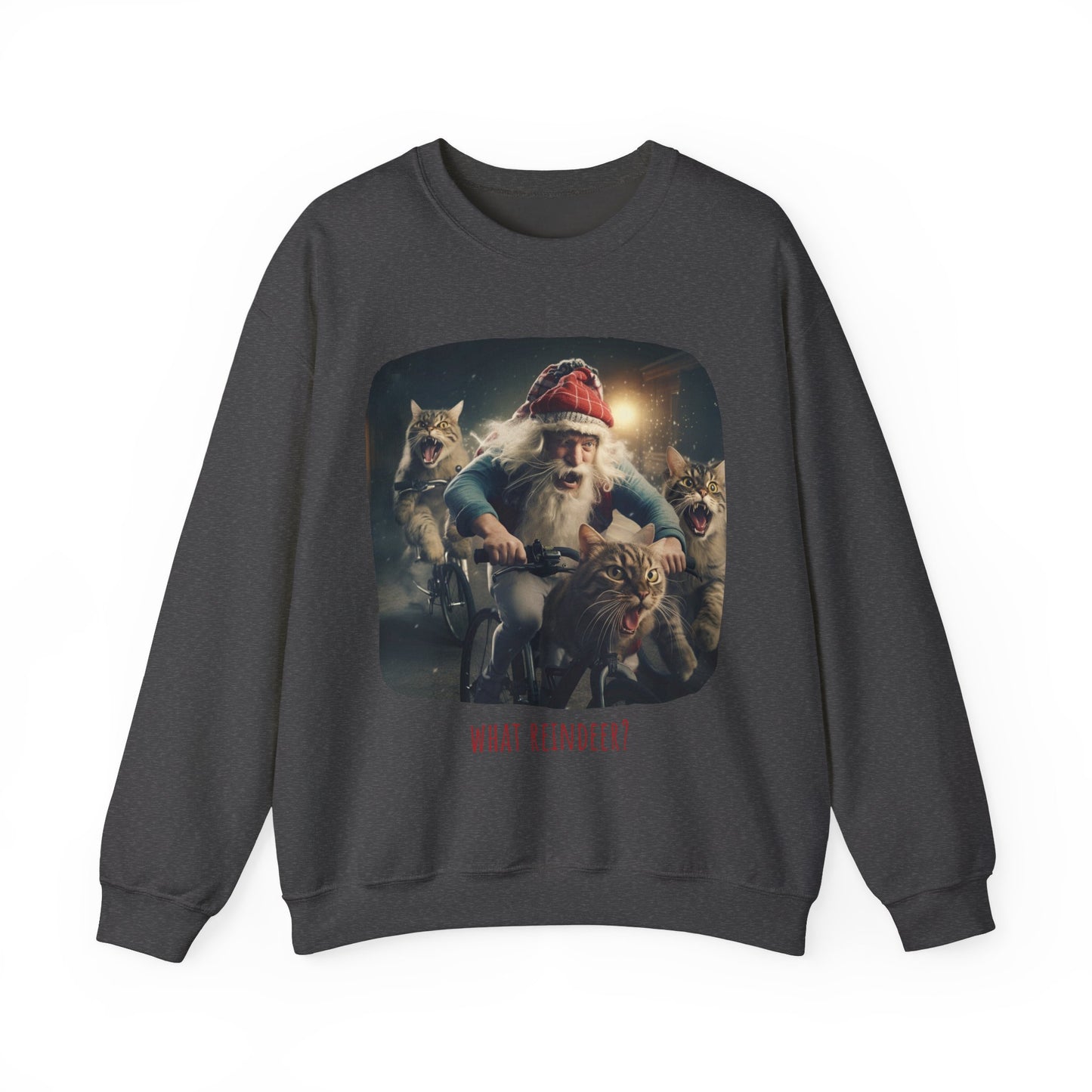 What Reindeer? Cat Brigade Santa on Cycle, Christmas Cat, Cat Bicycle Lovers Gift, Kitty Cat Christmas Shirt Unisex Sweatshirt Sweat Shirt, Many Colors