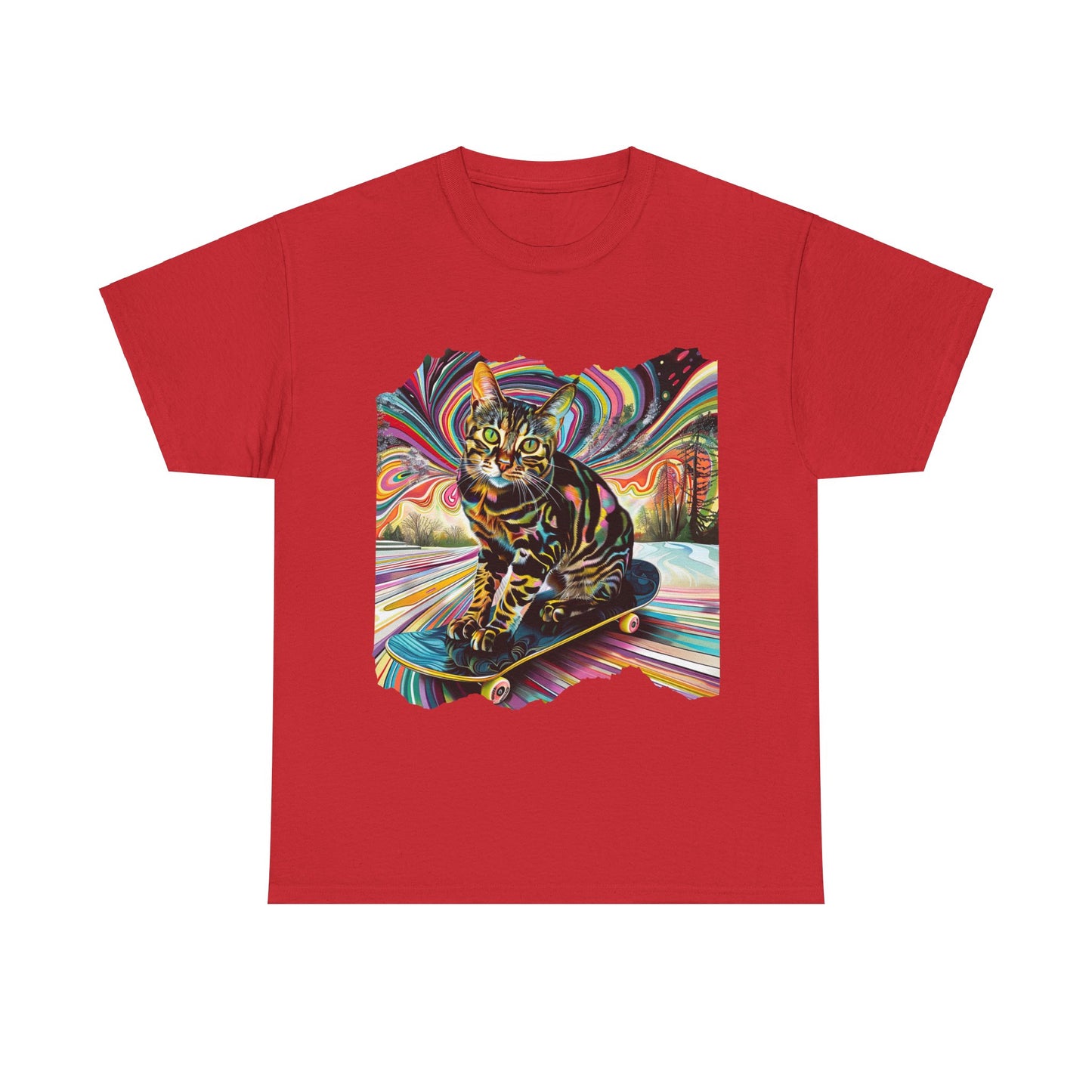 Skateboard Cat (V3) Skater Cat Art Gift - Cool Cats Unisex Heavy Cotton Tee T-Shirt