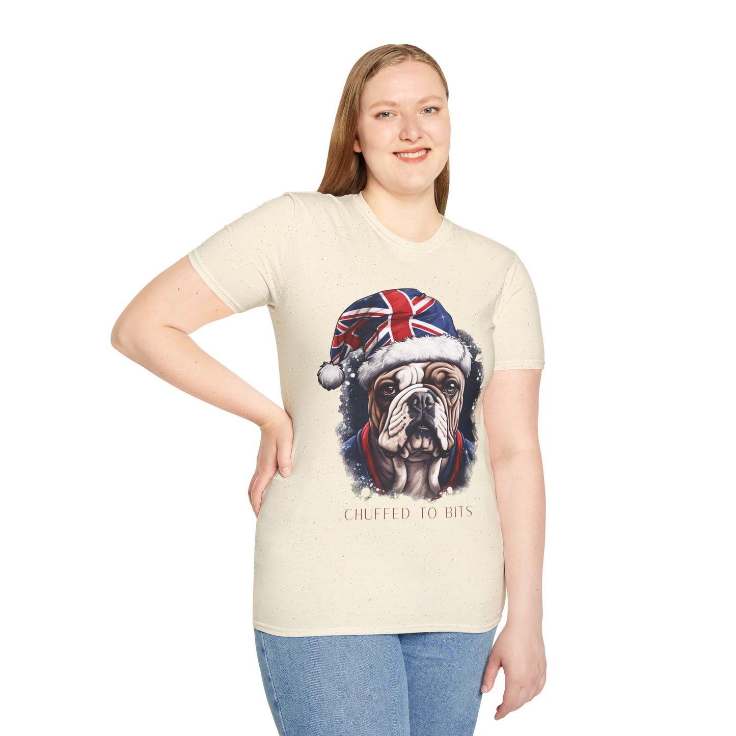 English Bulldog, Chuffed To Bits T-Shirt, British Union Jack, Mens Womans Unisex Shirt Softstyle T-Shirt Teeshirt Anglophile