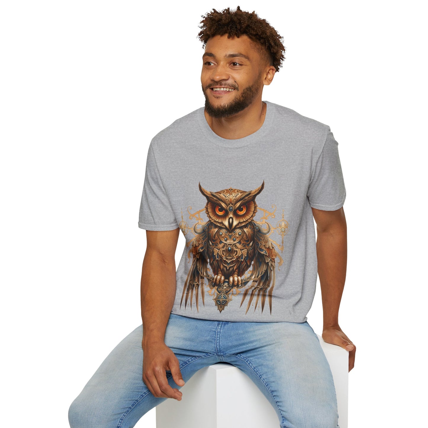 Steampunk Art Deco Style Owl II, Golden Owl Shirt, 1920's Owl Gift Unisex Tee Shirt, T-Shirt Softstyle T-Shirt Tee Teeshirt