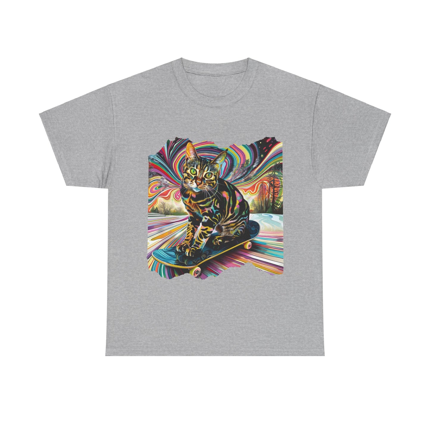 Skateboard Cat (V3) Skater Cat Art Gift - Cool Cats Unisex Heavy Cotton Tee T-Shirt