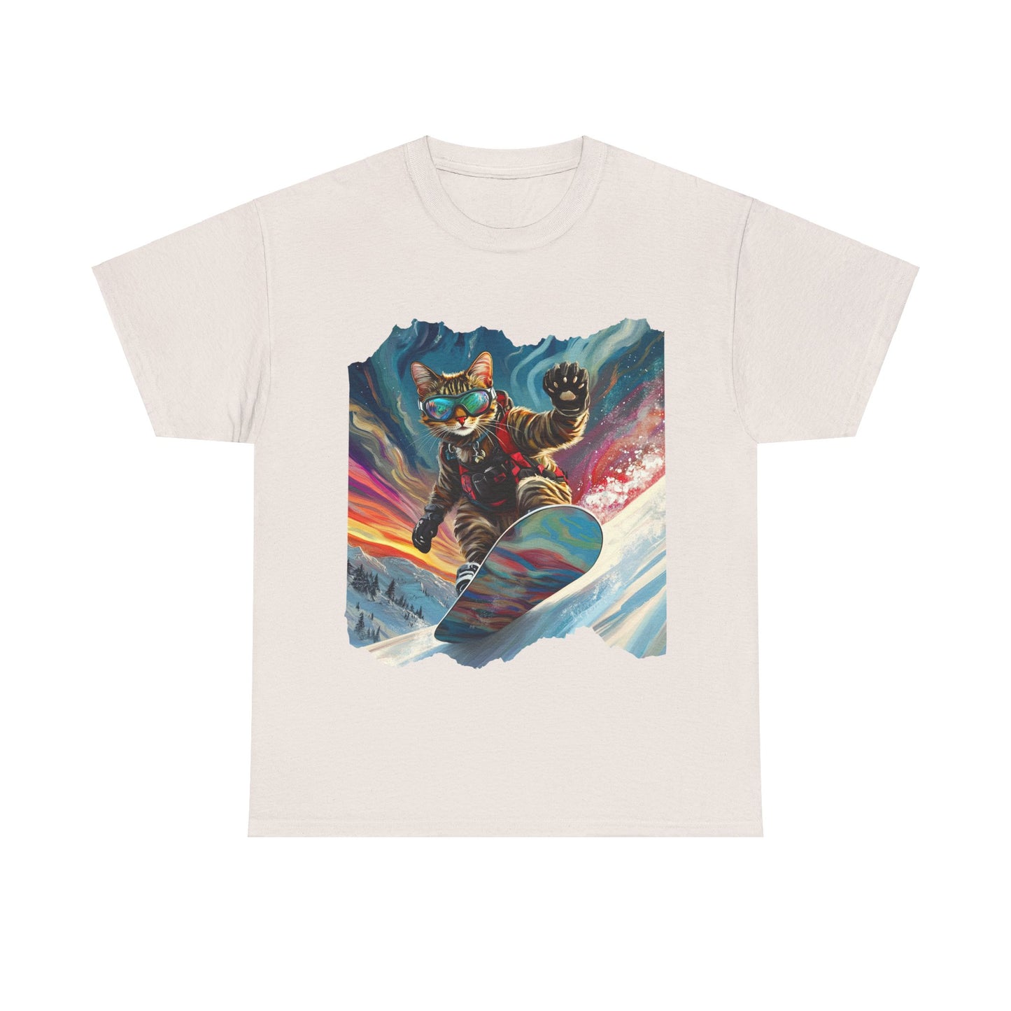 Snowboard Cat, Winter Ski Cat Art Gift - Cool Cats Unisex Heavy Cotton Tee T-Shirt